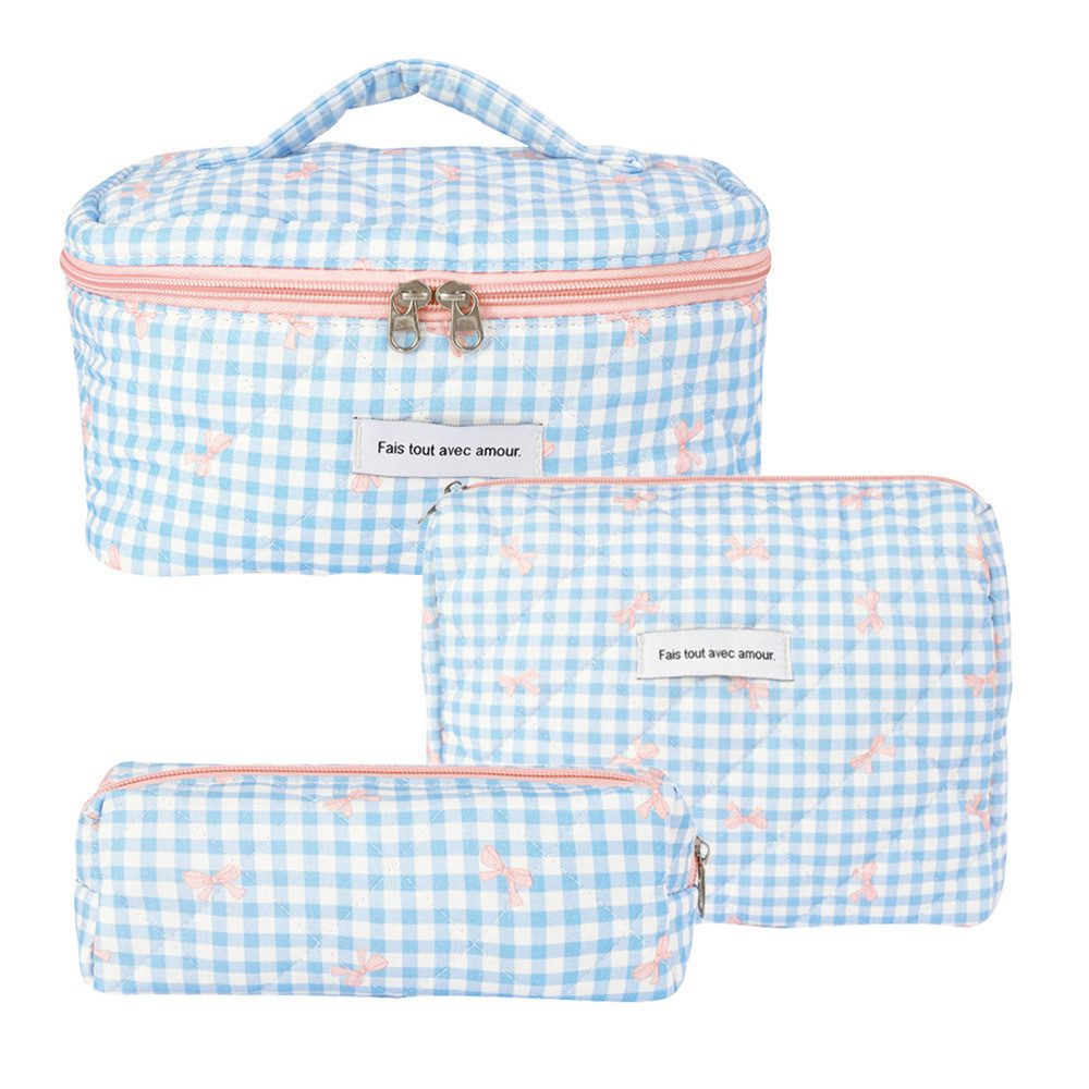 Blusmart Kosmetiktasche 3 teile/satz Damen geste ppte Baumwolle Aufbewahrung tasche (ästhetisch bedruckte Make-up-Tasche, 3-tlg., Groß, Mittel, Klein), Kapazität Toiletten artikel Veranstalter Kosmetik beutel