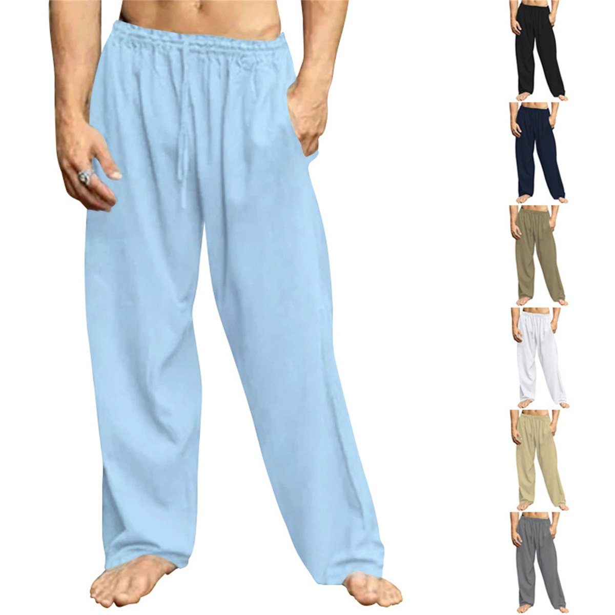 Discaver lockere, lässige Weiß Herren-Leinen-Sporthose Leinenhose Atmungsaktive,