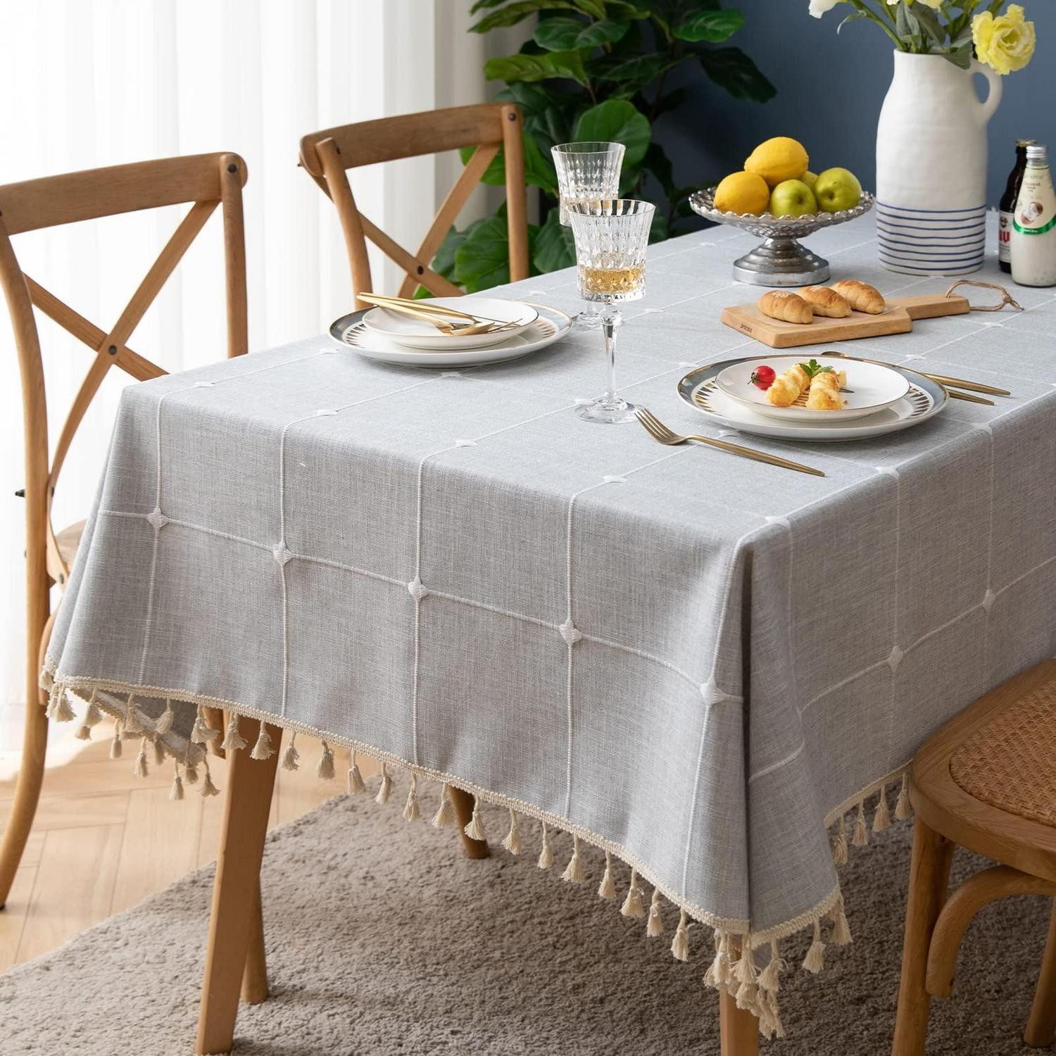 LuxusKollektion Tischdecke Tischdecke kariert rustikal grau 140x180cm (1-tlg)