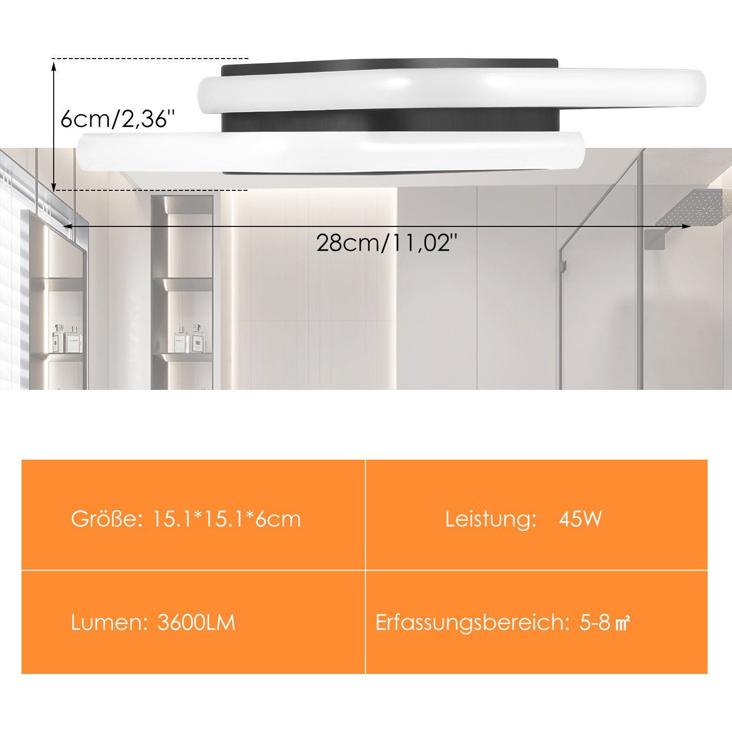 iscooter LED Deckenleuchte 45W Aluminium, dimmbar, Deckenleuchte integriert, aus Kaltweißlicht, Warmweiß, Wohnzimmer, K Deckenlampe, LED Schlafzimmer, quadratische Naturelweiß, 3000-6000 für Moderne Flur Küche, fest