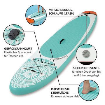 EASYmaxx Inflatable SUP-Board Stand Up Paddle Board - komplett Set, 300 cm, 110kg, inkl. Paddle und Zubehör