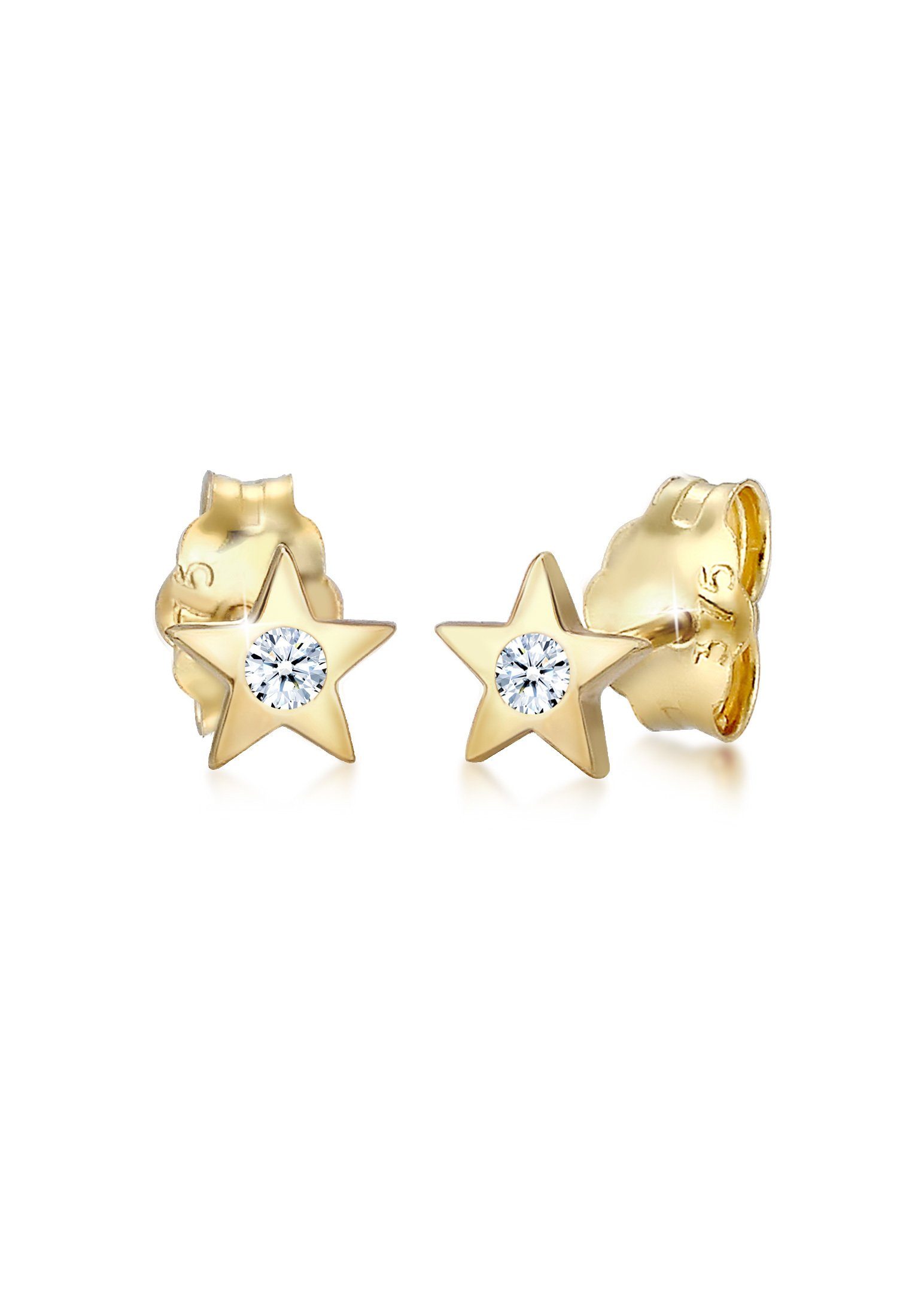 Damen Schmuck Elli DIAMONDS Paar Ohrstecker Stecker Stern Astro Diamant (0.03ct) 375 Gelbgold
