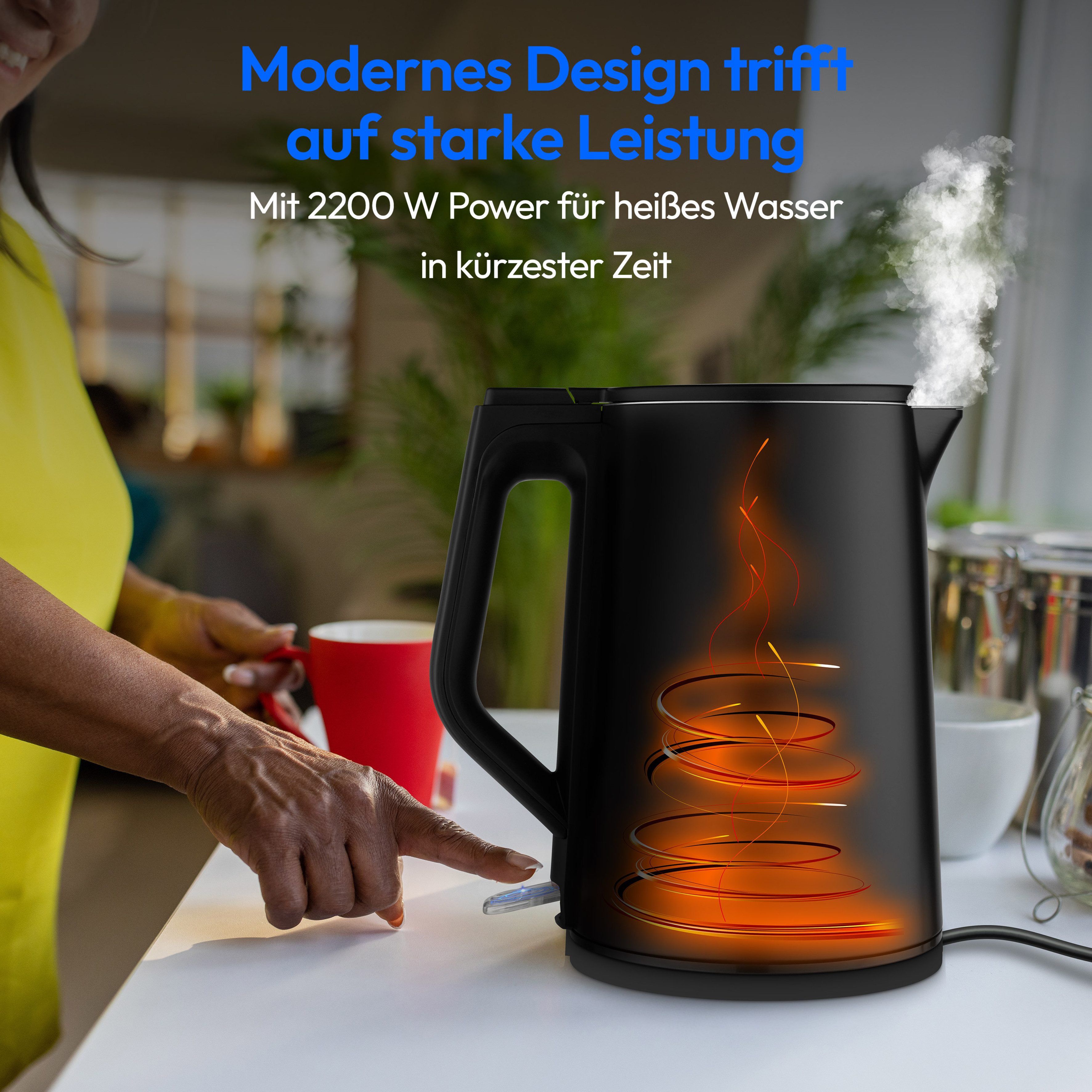 Medion® Wasserkocher MD12105, 1,5 l, 2200 W, 2.200 W, 1,5 L, Doppelwandiges Edelstahlgehäuse, 360° basis