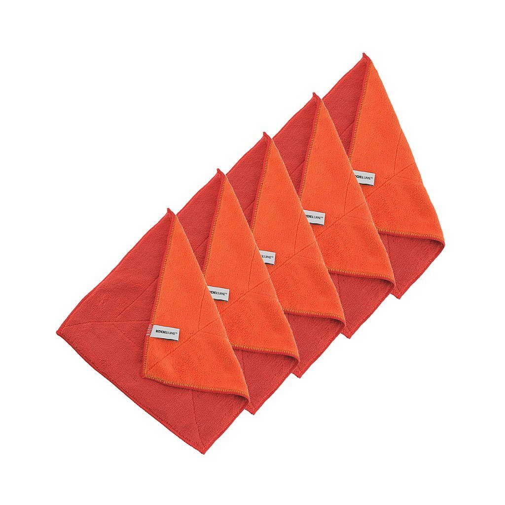 Kochblume Geschirrtuch Microfasertuch 30 x 30 cm, (Spar-Set, 5-tlg), 800g/m² Qualtität rot/orange