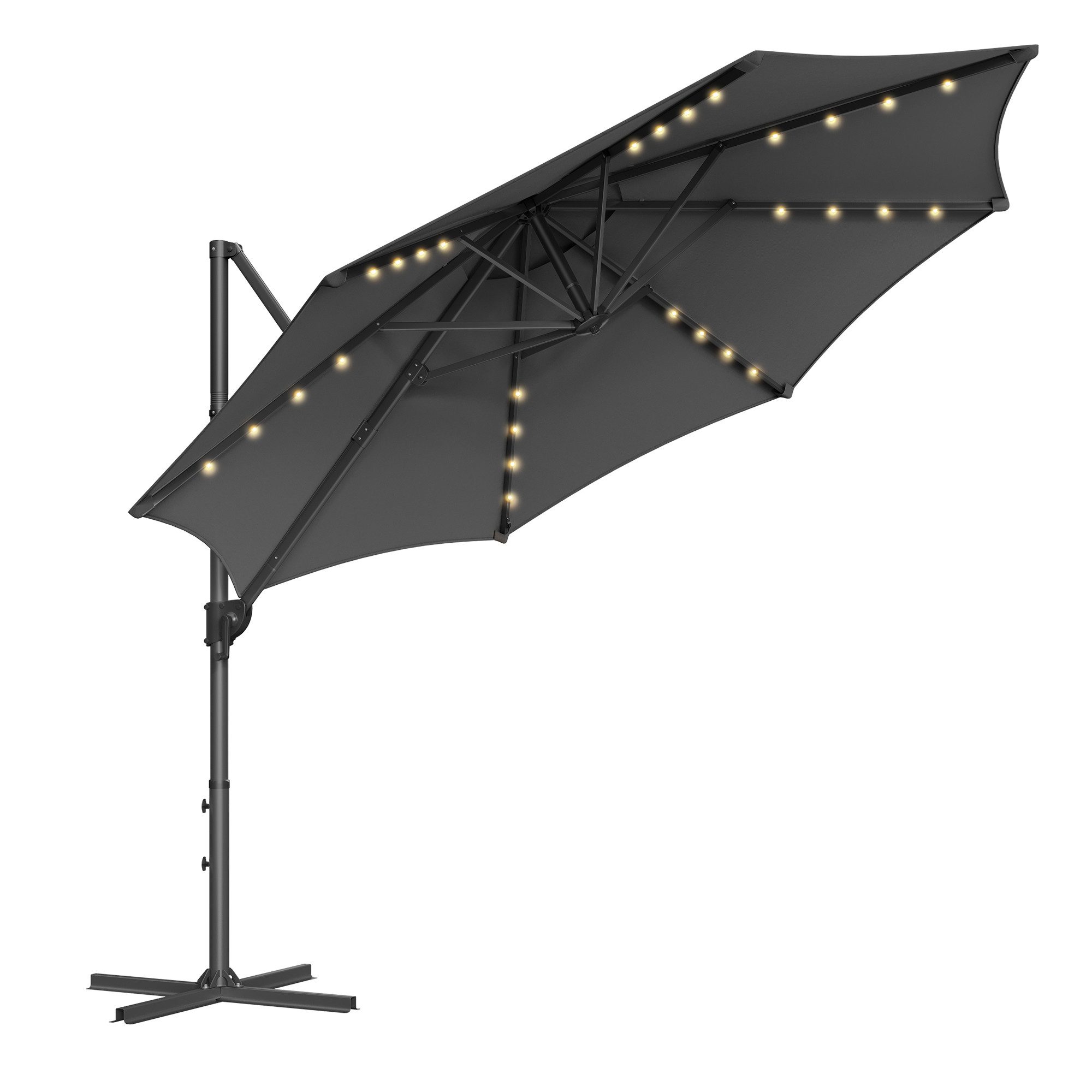 SONGMICS Sonnenschirm, Ampelschirm, ∅300cm, mit/ohne 28 Solar-LED-Leuchten, um 360° drehbar
