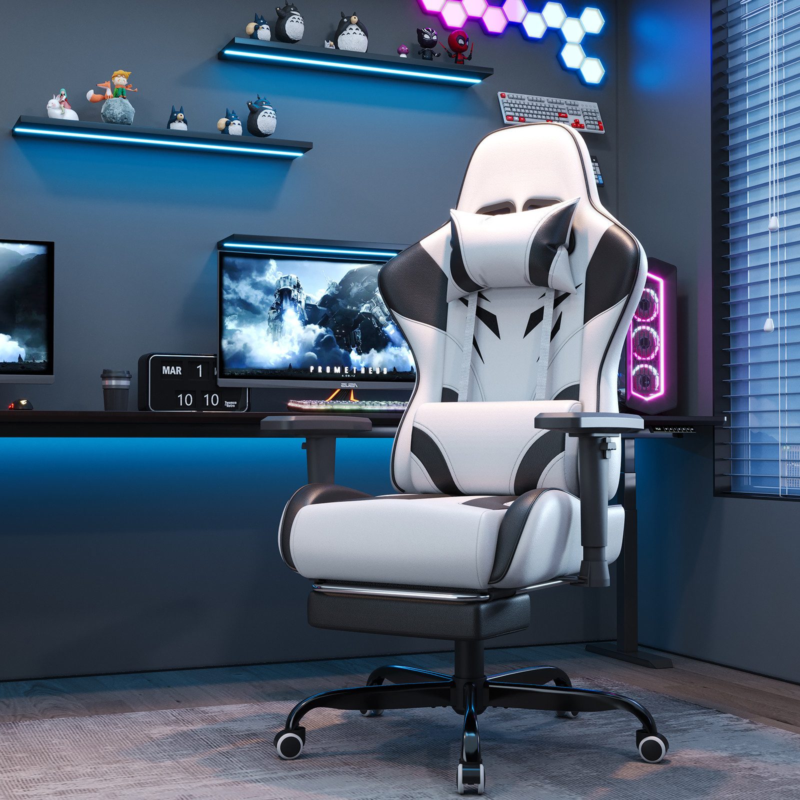 HOMALL Gaming-Stuhl Verstellbare Armlehnen,Kopfstütze,Lendenkissen,Fußstütz günstig online kaufen