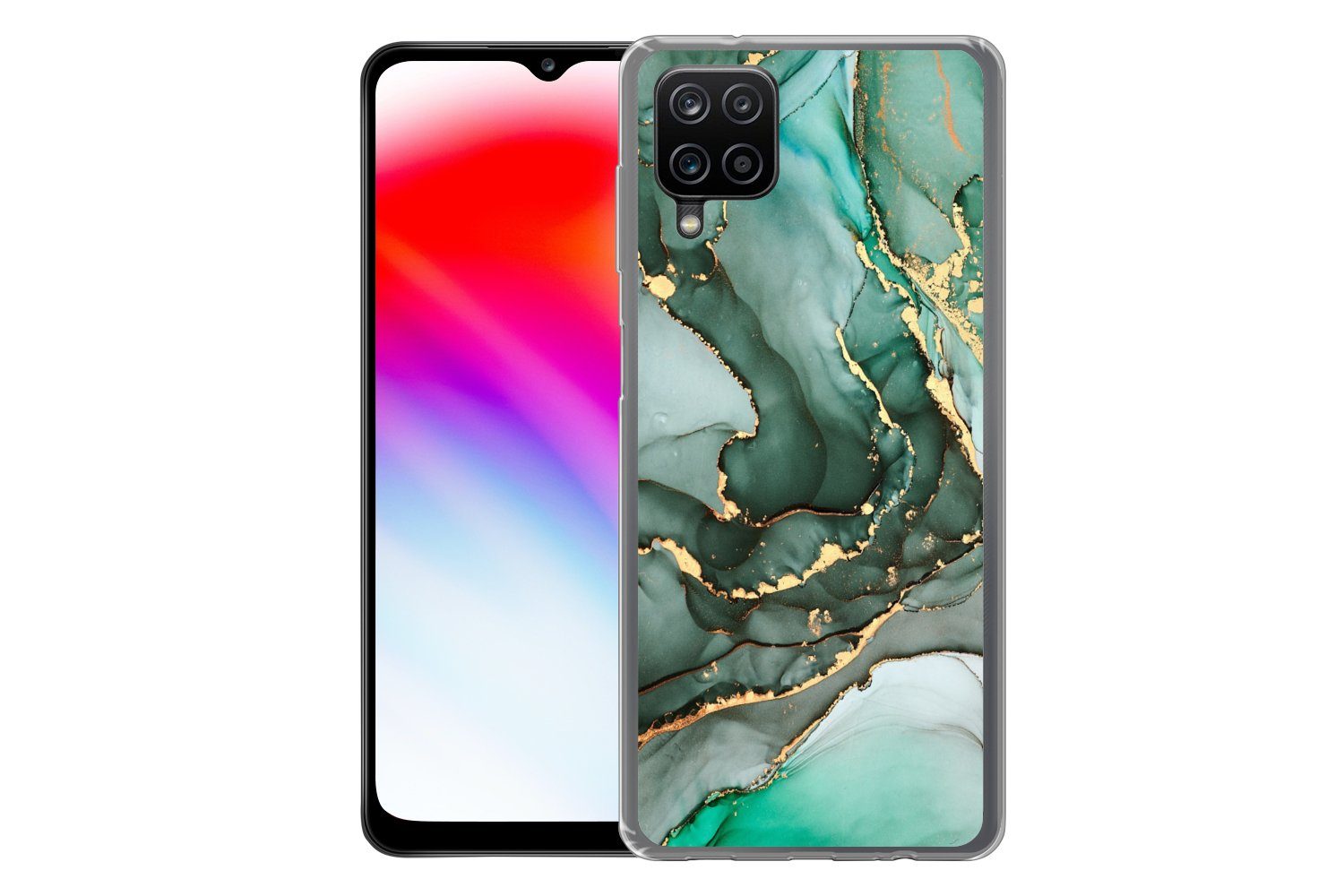 MuchoWow Handyhülle für Samsung Galaxy A12 Gold - Marmor - Grün - Luxus - Marmoroptik - Gr, Smartphone-Bumper, Print, Handy Schutzhülle Dünn