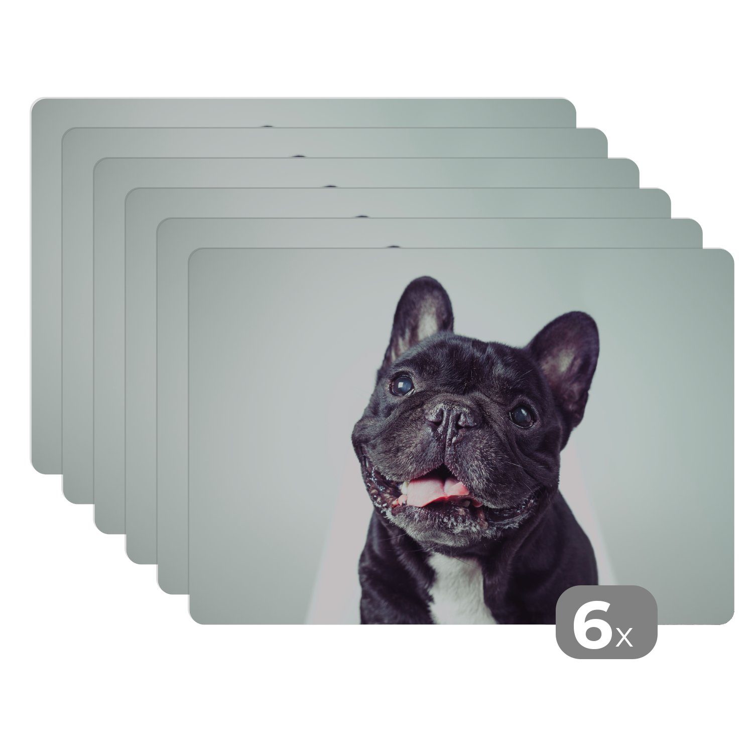 MuchoWow Platzset Französische Bulldogge - Schwarz - Stuhl, (6-St), Platzsets, Tischset, Abwaschbar, Tischsets, Platzdeckchen