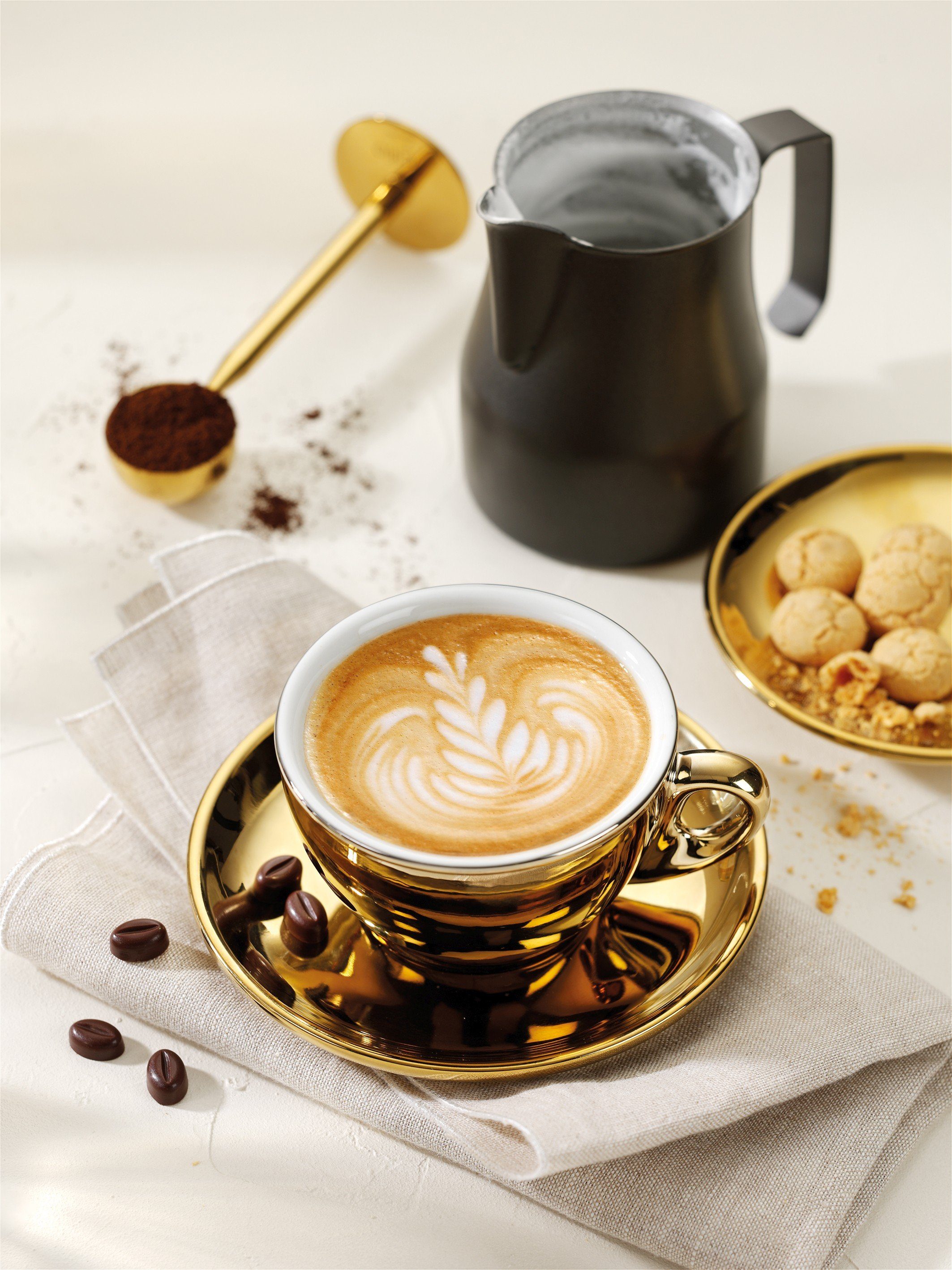 Cilio Tasse Cappuccinotasse Kaffee Tasse Untertasse dickwandig cilio ROMA gold, Material: Porzellan