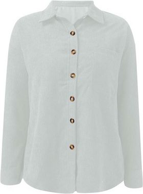 FIDDY Langarmshirt Damen-Cordhemd mit Knopfleiste, übergroße Blusen, Oberteile