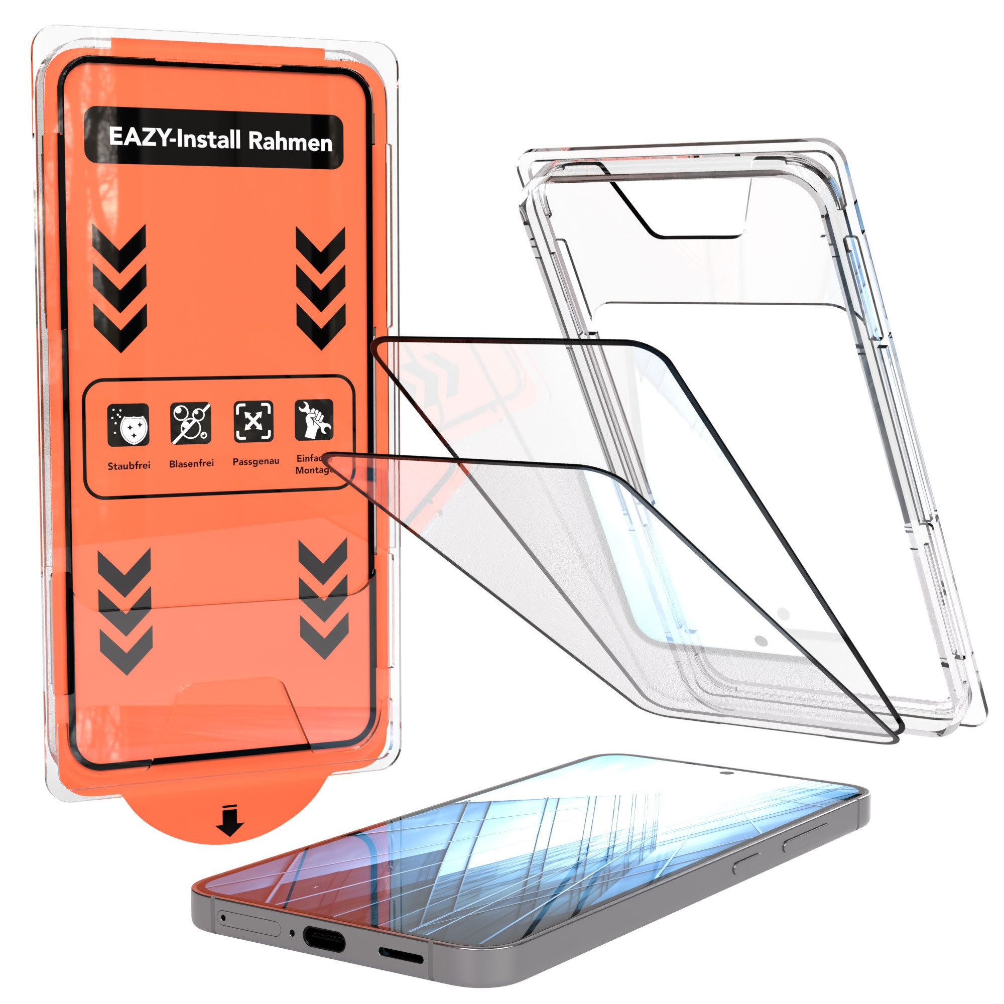 EAZY CASE Displayschutzfolie Displayschutz mit 9H Glas für Samsung Modelle für Samsung Galaxy S24, 2er Set, Samsung Galaxy S24, 2er Set Displayfolie Klar, Hartglas 0,7mm