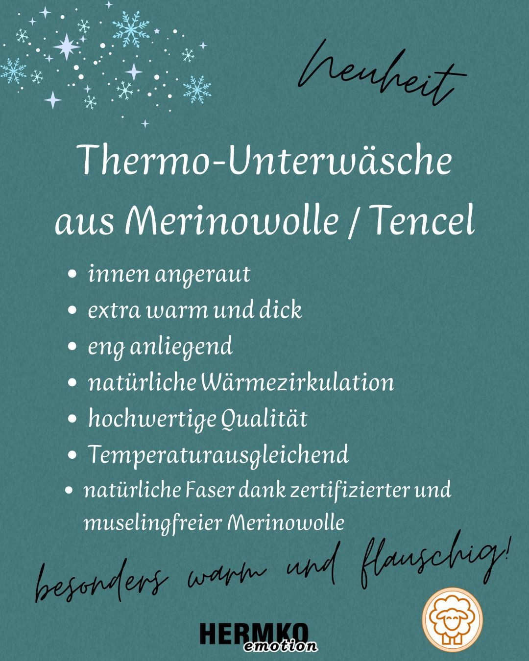 HERMKO Unterziehshirt 4083005 innen angeraut und extra warm, 50% RWS-zertifizierte Merinowolle