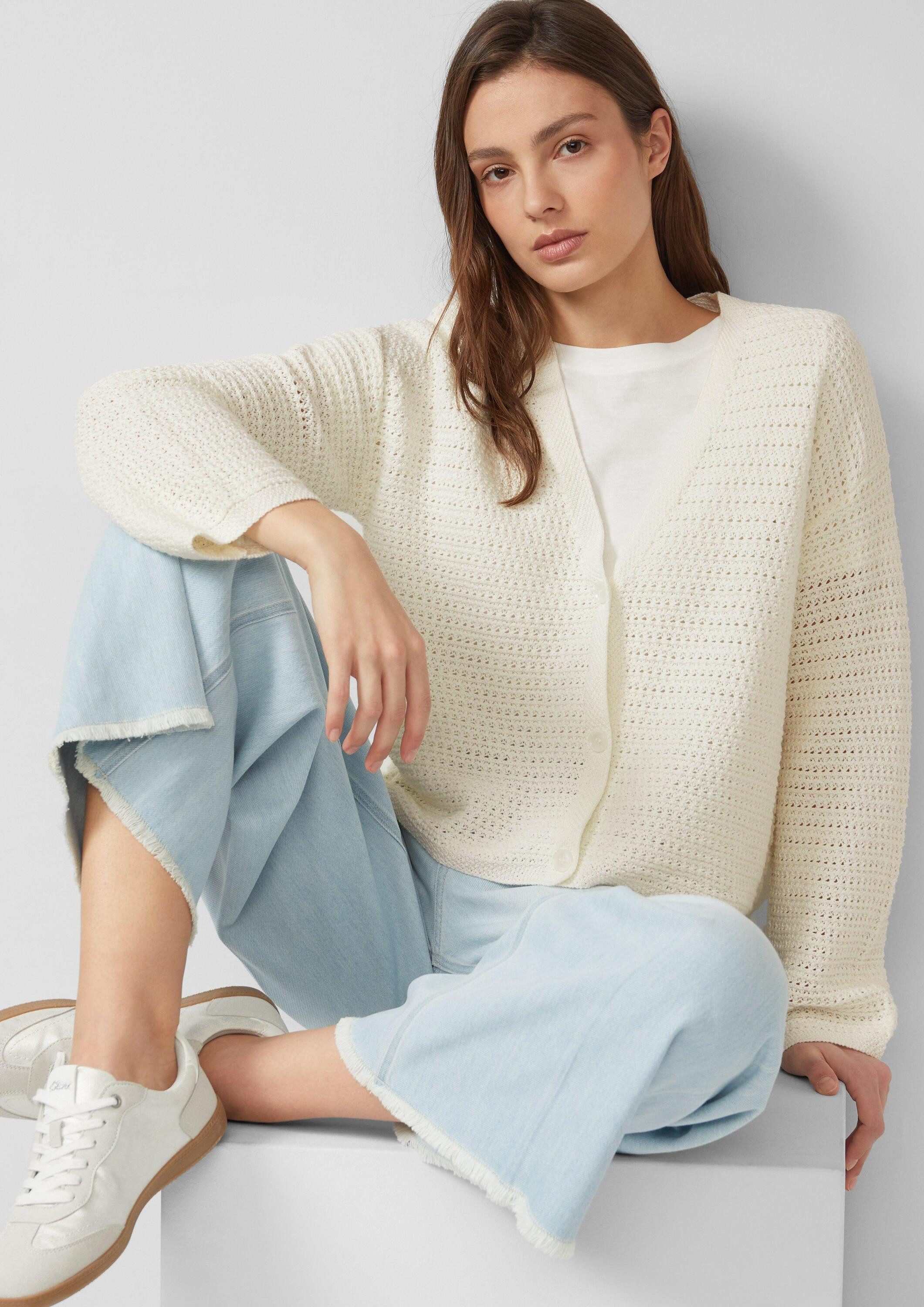 s.Oliver Cardigan Strickjacke Cardigan aus Ajourstrick im Relaxed Fit