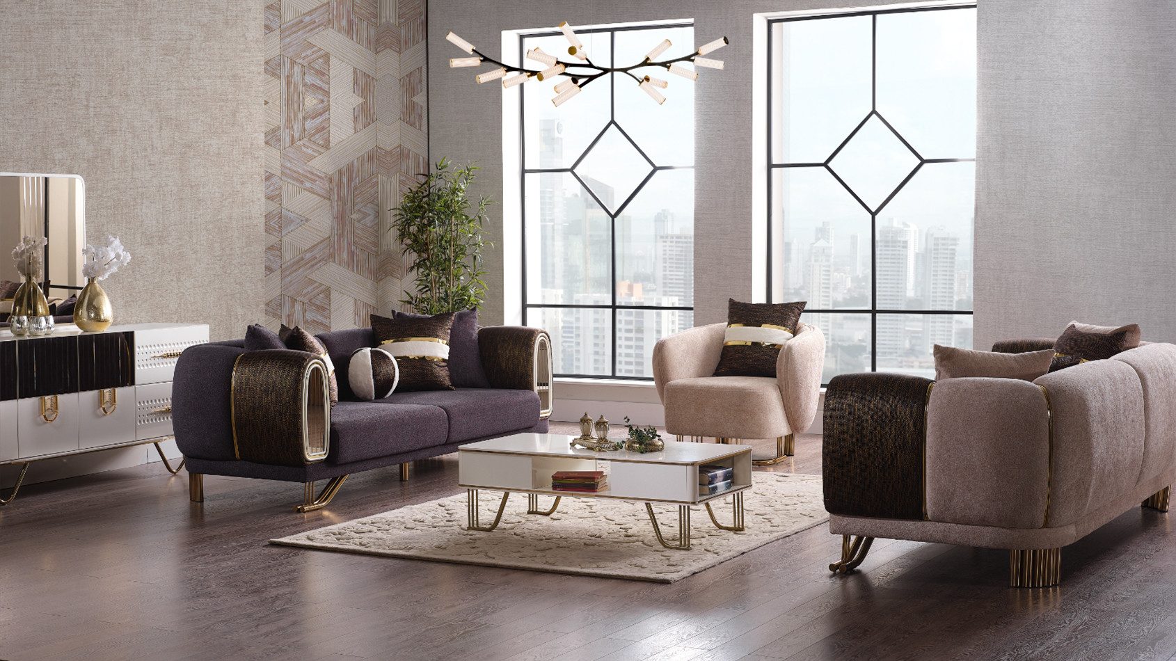 JVmoebel Sofa Elegantes Wohnzimmer Set aus hochwertigem Textil in bunten Farben, Set 3 Teile, Made in Europa