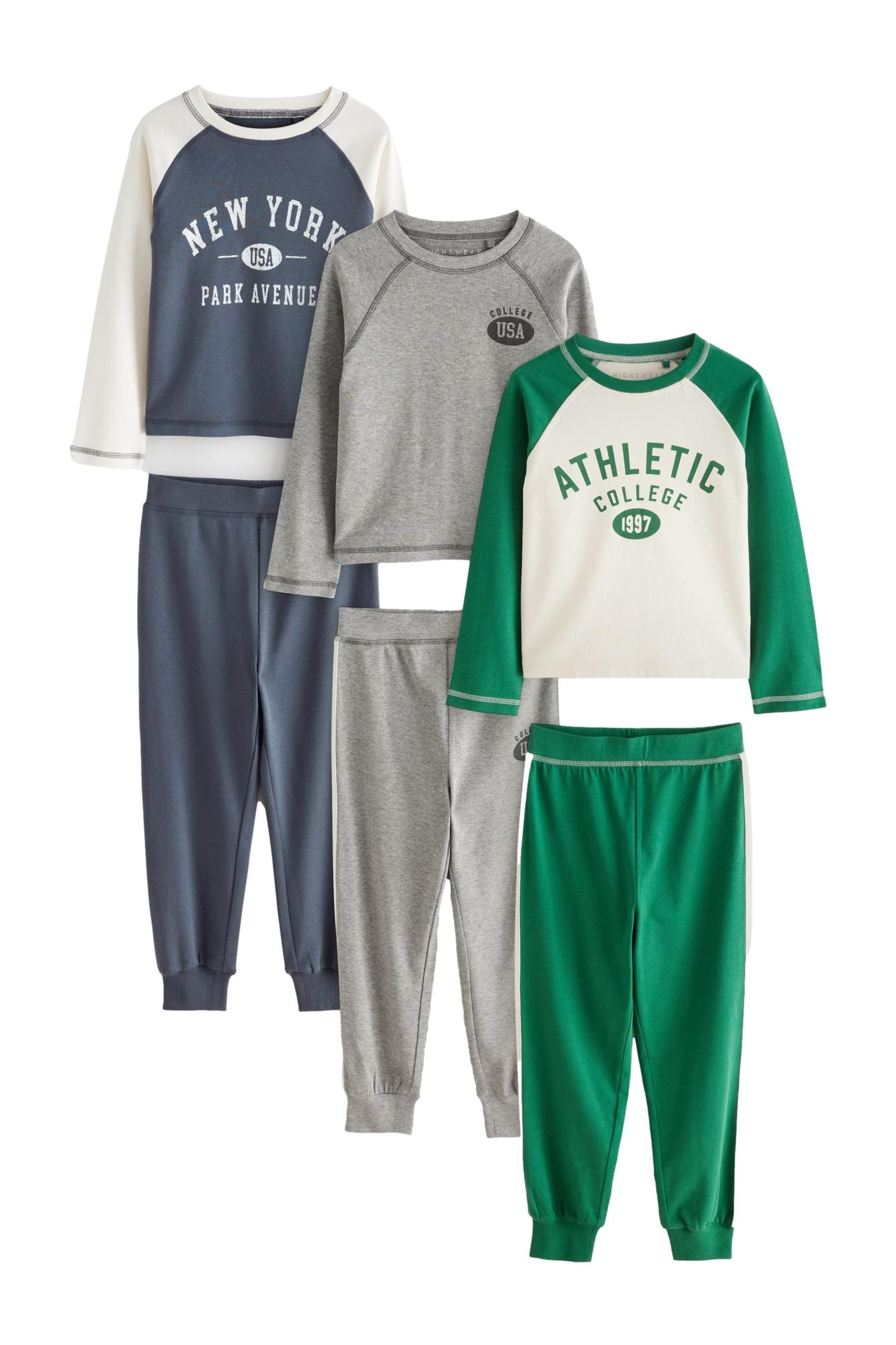 Pyjama Schlafanzug mit Jogginghose, 3er-Pack
