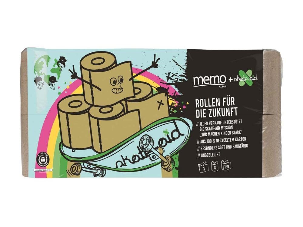 memo Toilettenpapier memo + skate-aid 3-lagiges Recycling-Toilettenpapi (8-St)