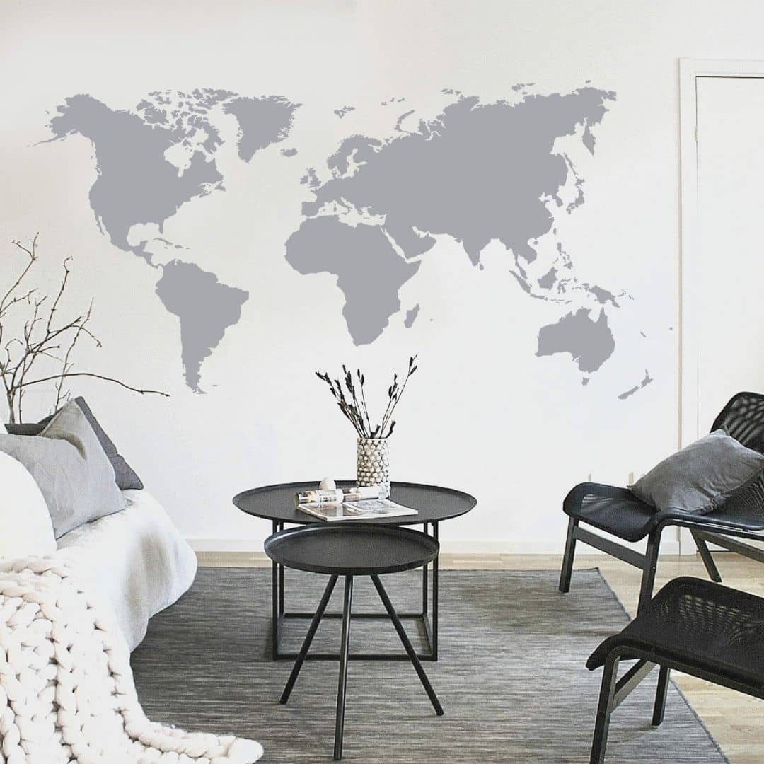 K&L Wall Art Wandtattoo Klebebilder große Weltkarte schwarz 230x113cm Wohnzimmer, Wandbild selbstklebend, entfernbar