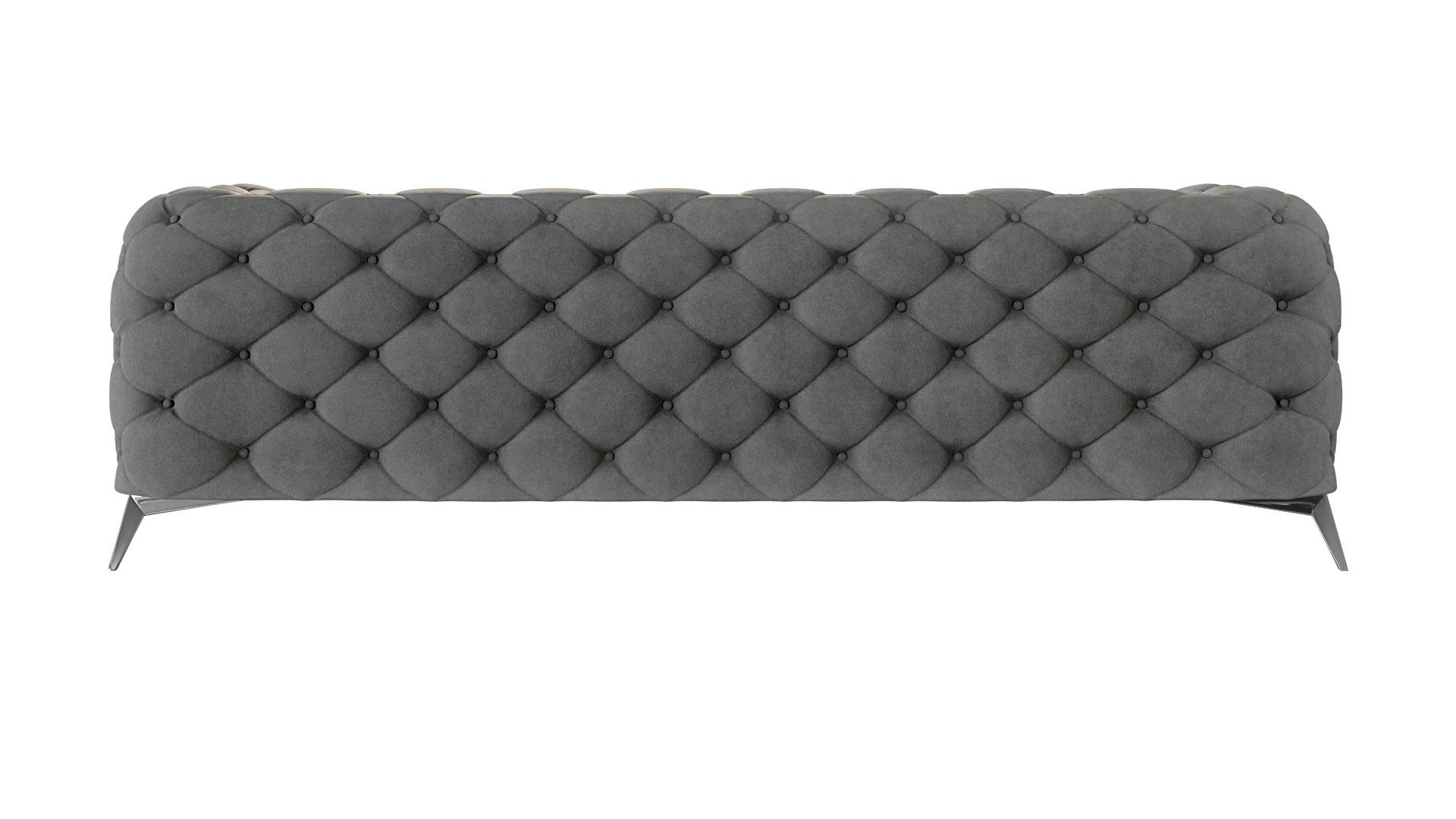 Möbel mit Metall Sofa 3-Sitzer Wellenfederung Grau mit Kalina S-Style Füßen, Silber Chesterfield