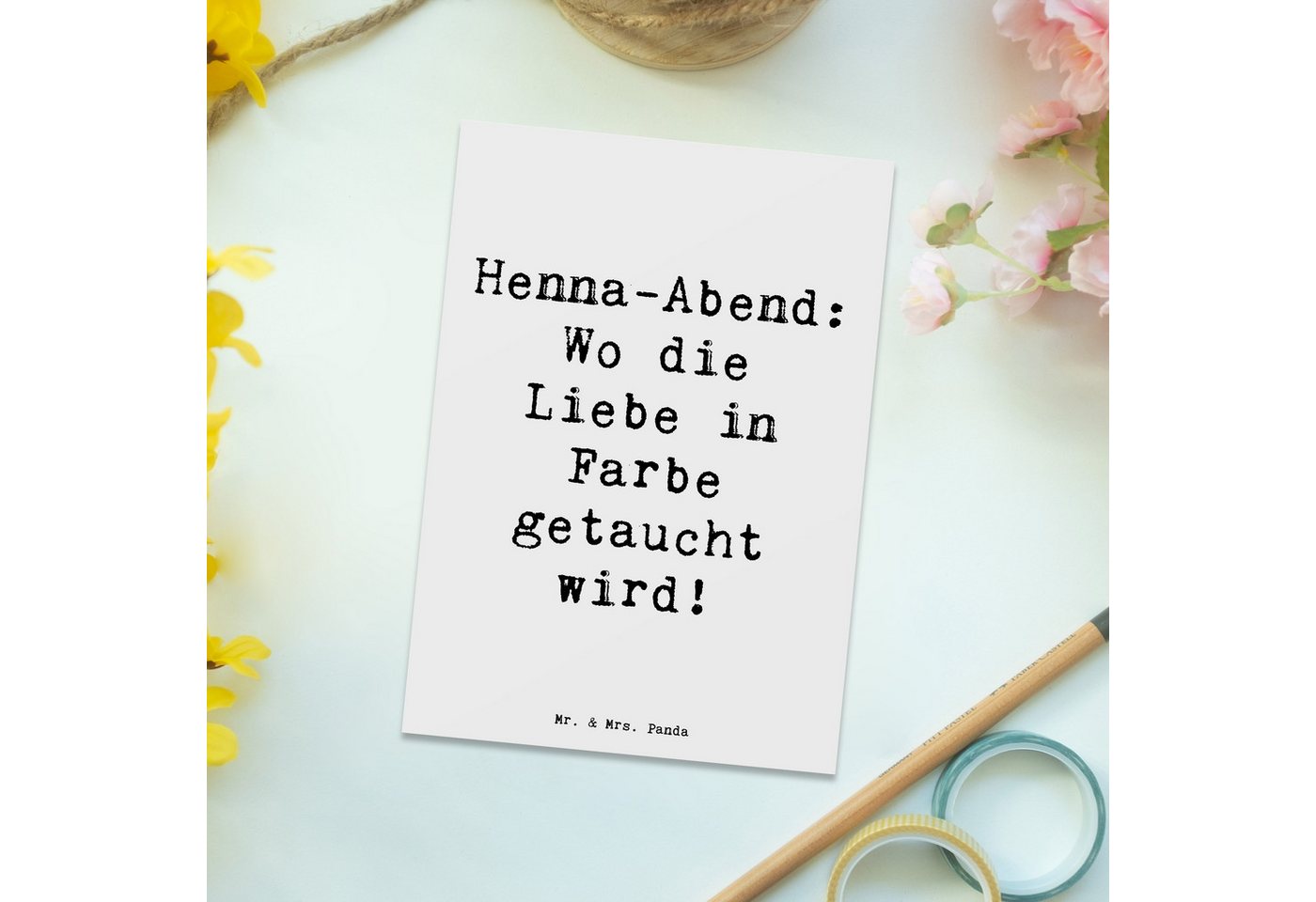 Thumbnail - Mr. & Mrs. Panda Postkarte Spruch Henna-Abend Farbenliebe - Weiß - Geschenk, Hochzeit, Grußkarte