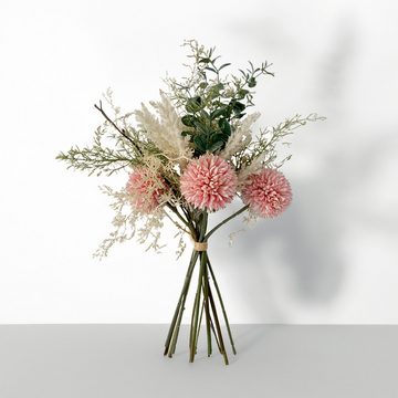 Kunstblume Kunstblumen-Strauß rosa mit Dahlien Eukalyptus wie echt Wiesenblumen, matches21 HOME & HOBBY, Höhe 37 cm, Großer Blumen-Strauß für Vasen als realistische Blumen-Deko