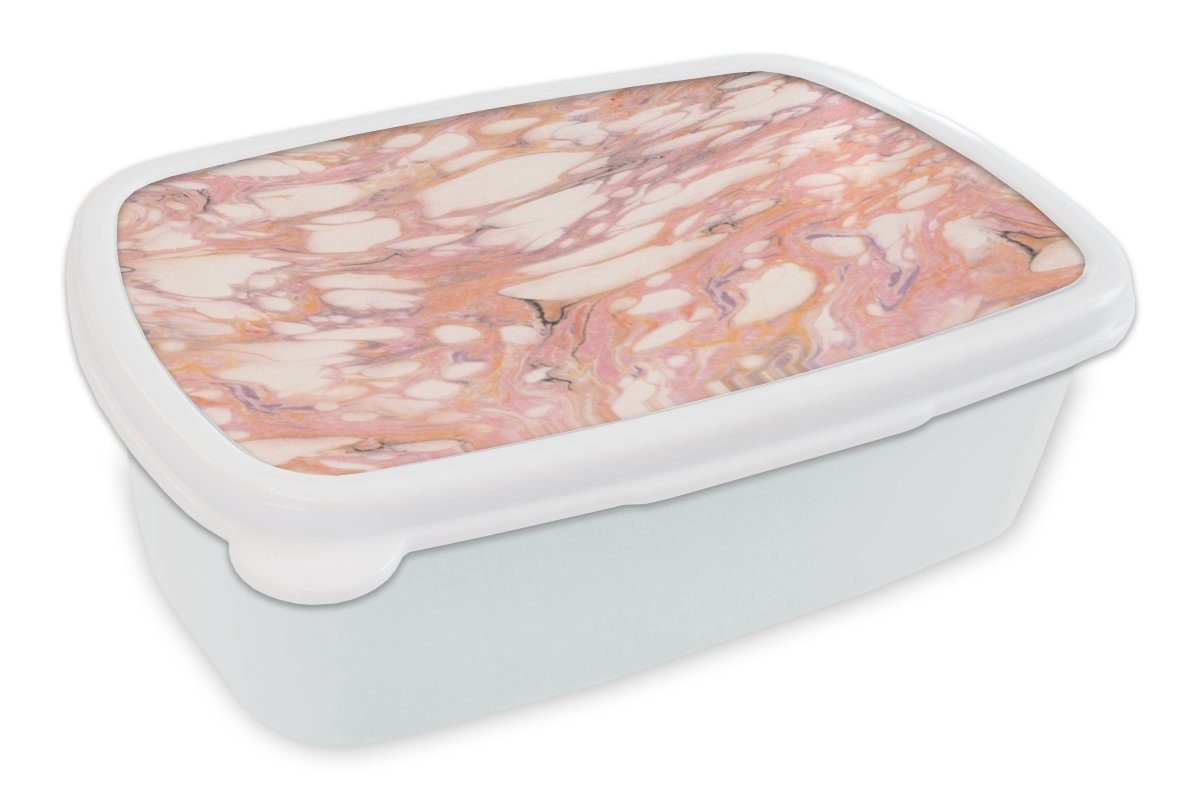 MuchoWow Lunchbox Marmor weiß für - für Orange Kunststoff, (2-tlg), Erwachsene, Mädchen Lila, und Jungs Kinder und Brotdose, - Brotbox