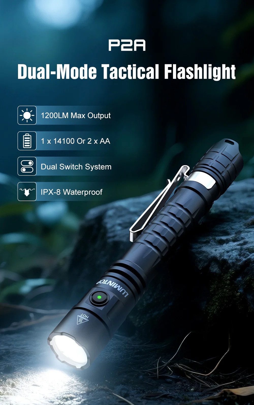 Lumintop Taschenlampe P2A – Kompakte 1200 Lumen EDC & Tactical Taschenlampe mit USB-C und (1-St)
