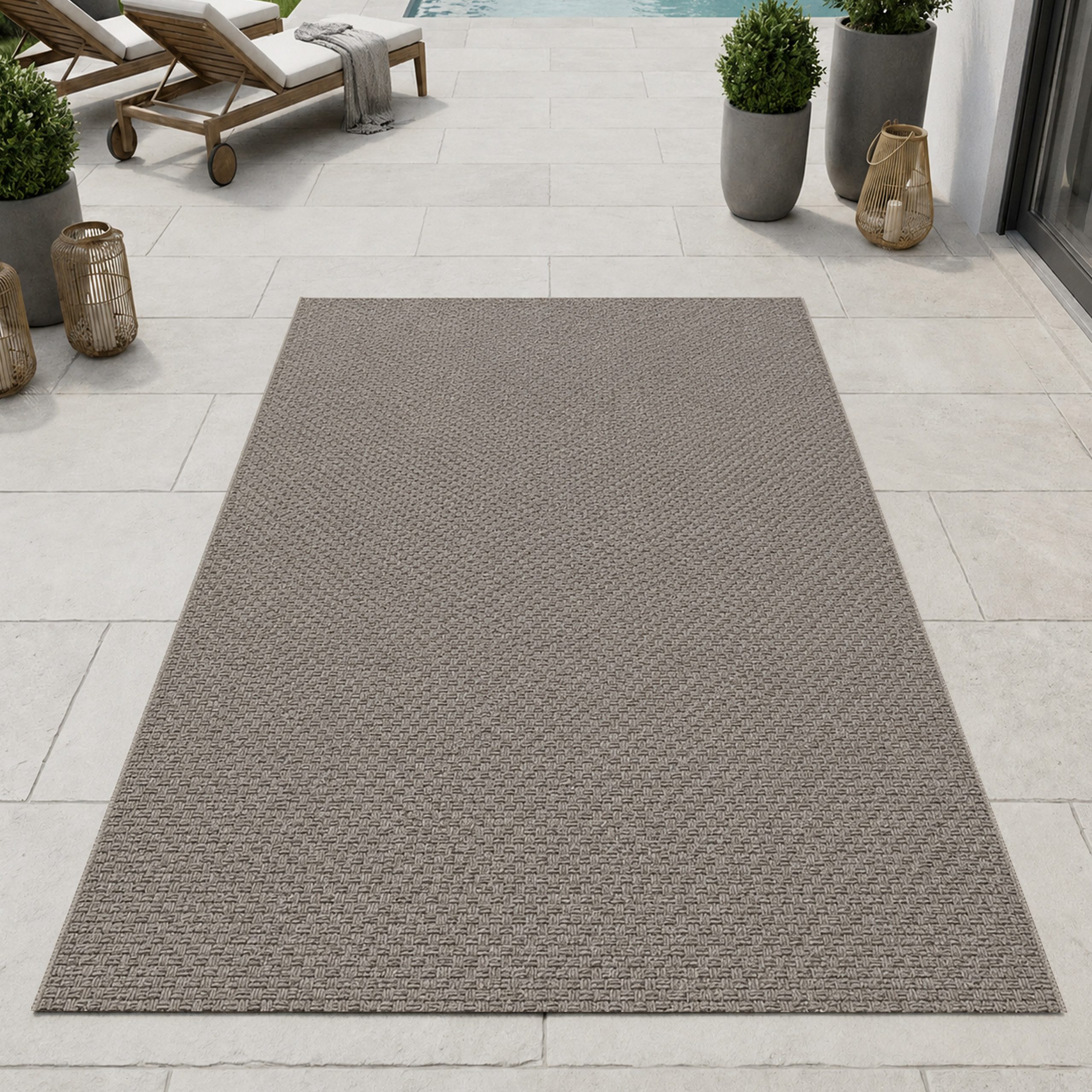 Carpetia Outdoorteppich Moderner Teppich Taupe Flechtstruktur Indoor Outdoor, rechteckig, Höhe: 5 mm
