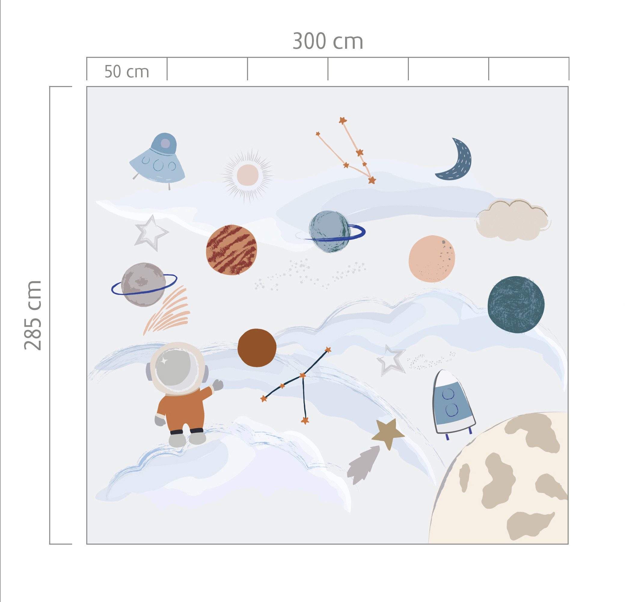 Rasch Fototapete Unendliche Weiten für Kinder - Roomblush Space RB355 - 2,85m x 3,00m, glatt, verspielt, kindgerecht, (1 Rolle, 1 St), Das unendliche Weltall im Kinderzimmer