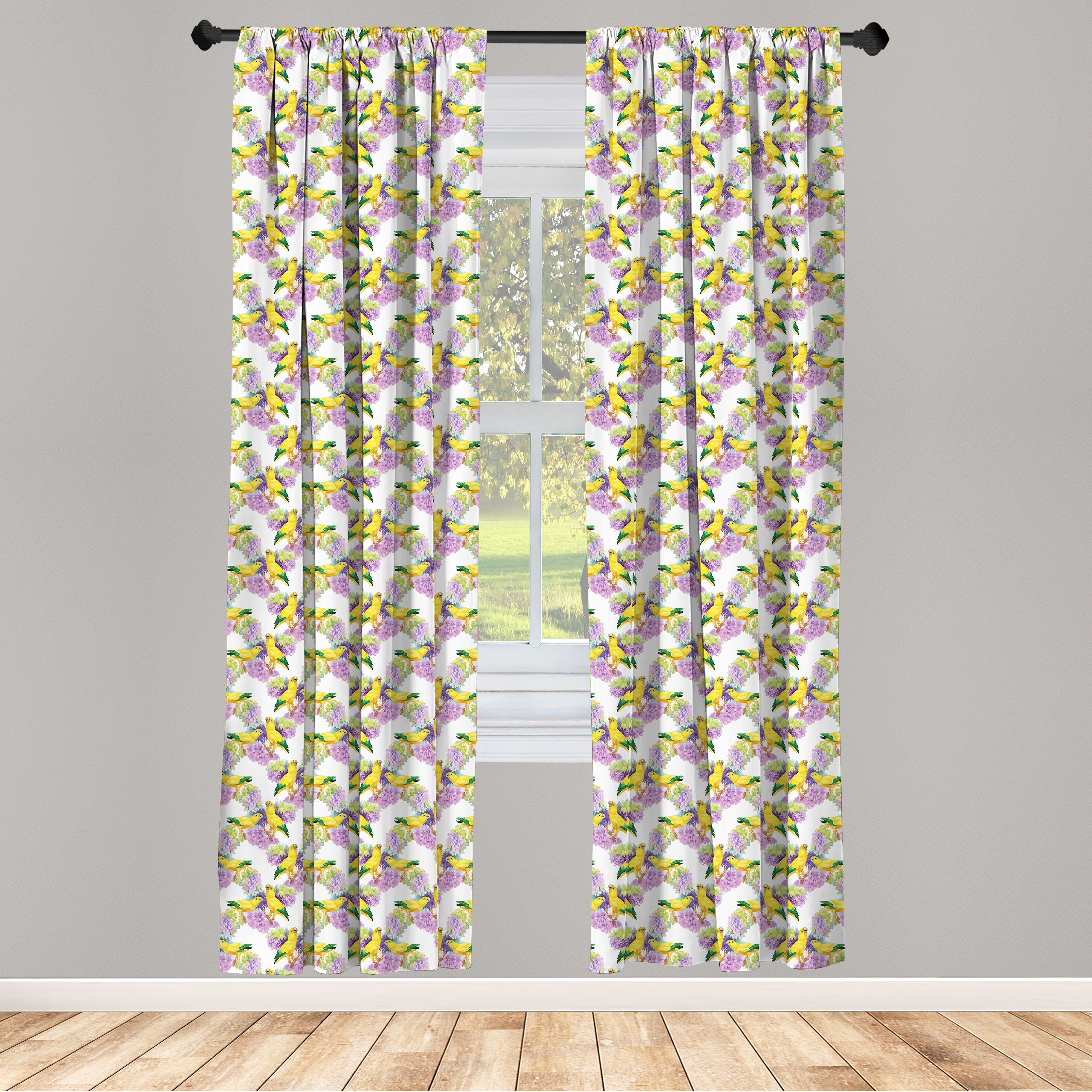 Gardine Vorhang für Schlafzimmer Papagei Dekor, Singing Abakuhaus, Microfaser, Aquarell Wohnzimmer Birds