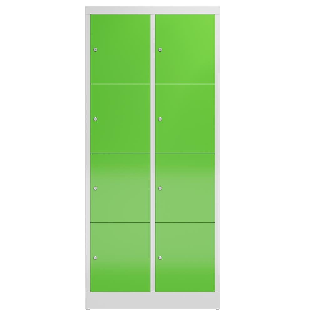 Fächer Lichtgrau/ Spindschrank Schließfachschrank 7035 keine 8 Montage notwendig Türen: Steelboxx Fächerschrank (1-St) montiert, Lichtgrau RAL Korpus: | Grün komplett