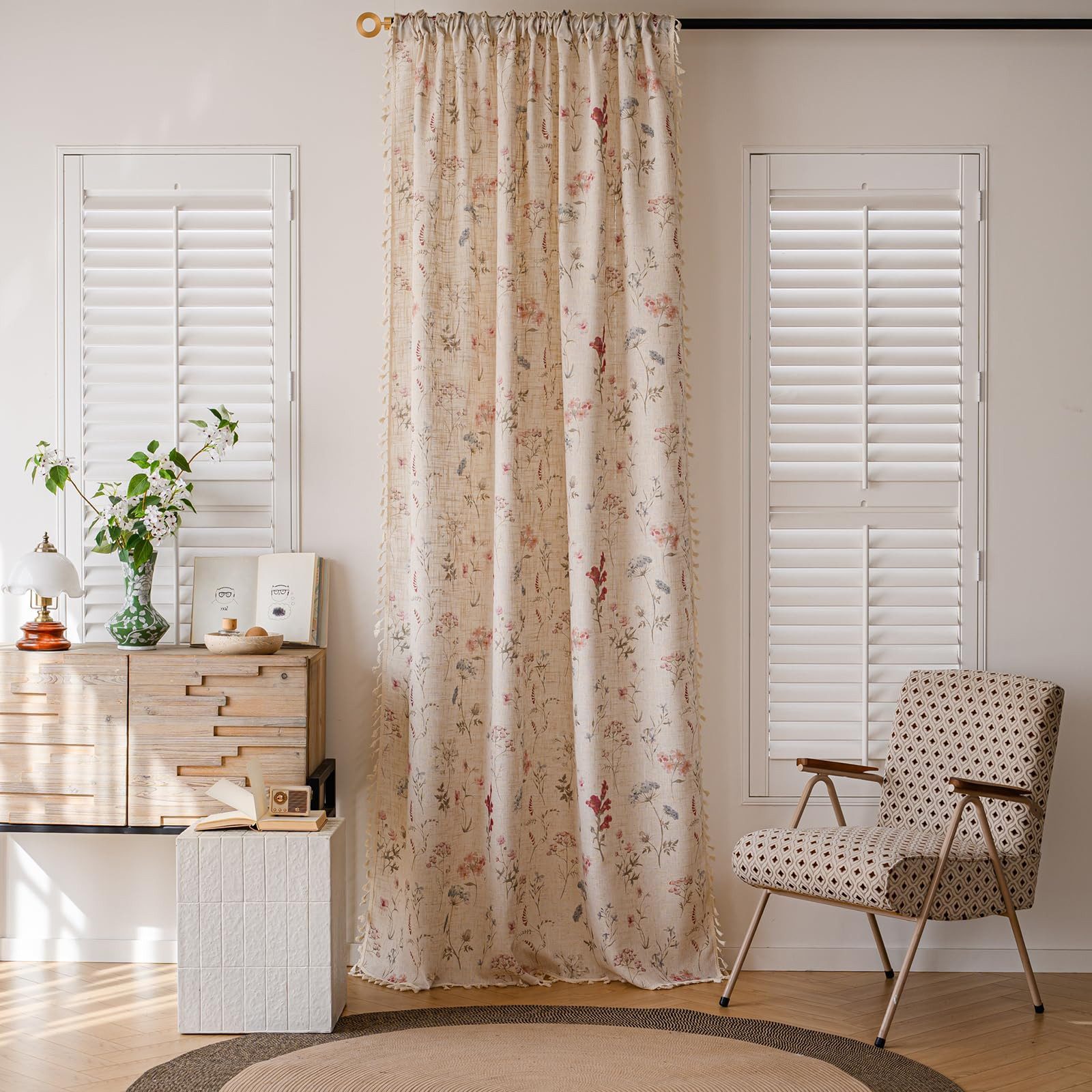 Diwzbyn Vorhang Boho-Blumen-Vorhang, halbtransparenter Vorhang im Landhausstil – Bild 5 von 5