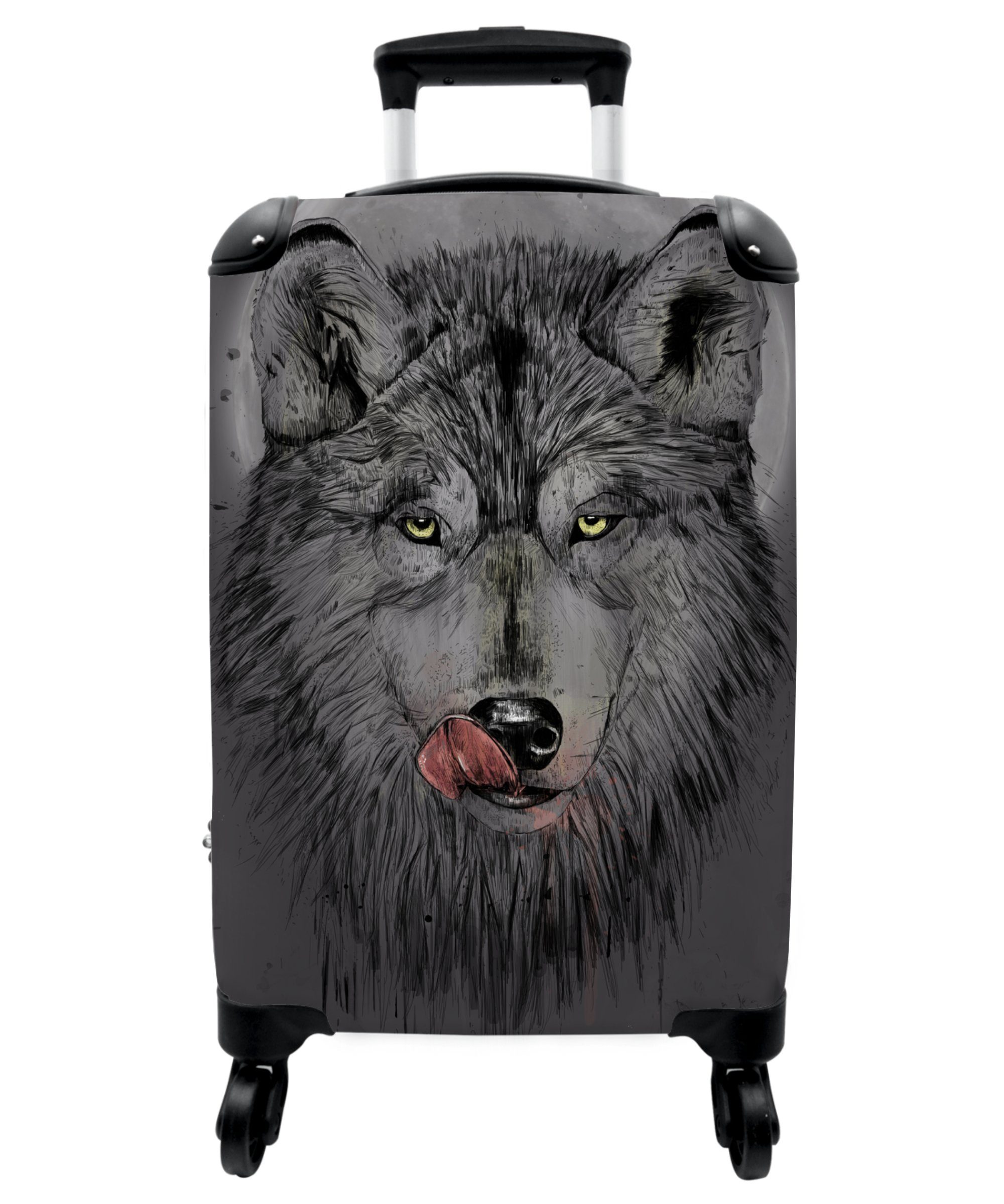 Trolley NoBoringSuitcases.com© Tiere Handgepäck 4 55x35x20cm Rollen, mit Cabin Mond 4 Wolf Dunkelheit, - - Rollen Rollkoffer Kleine - - Reisekoffer Handgepäckkoffer