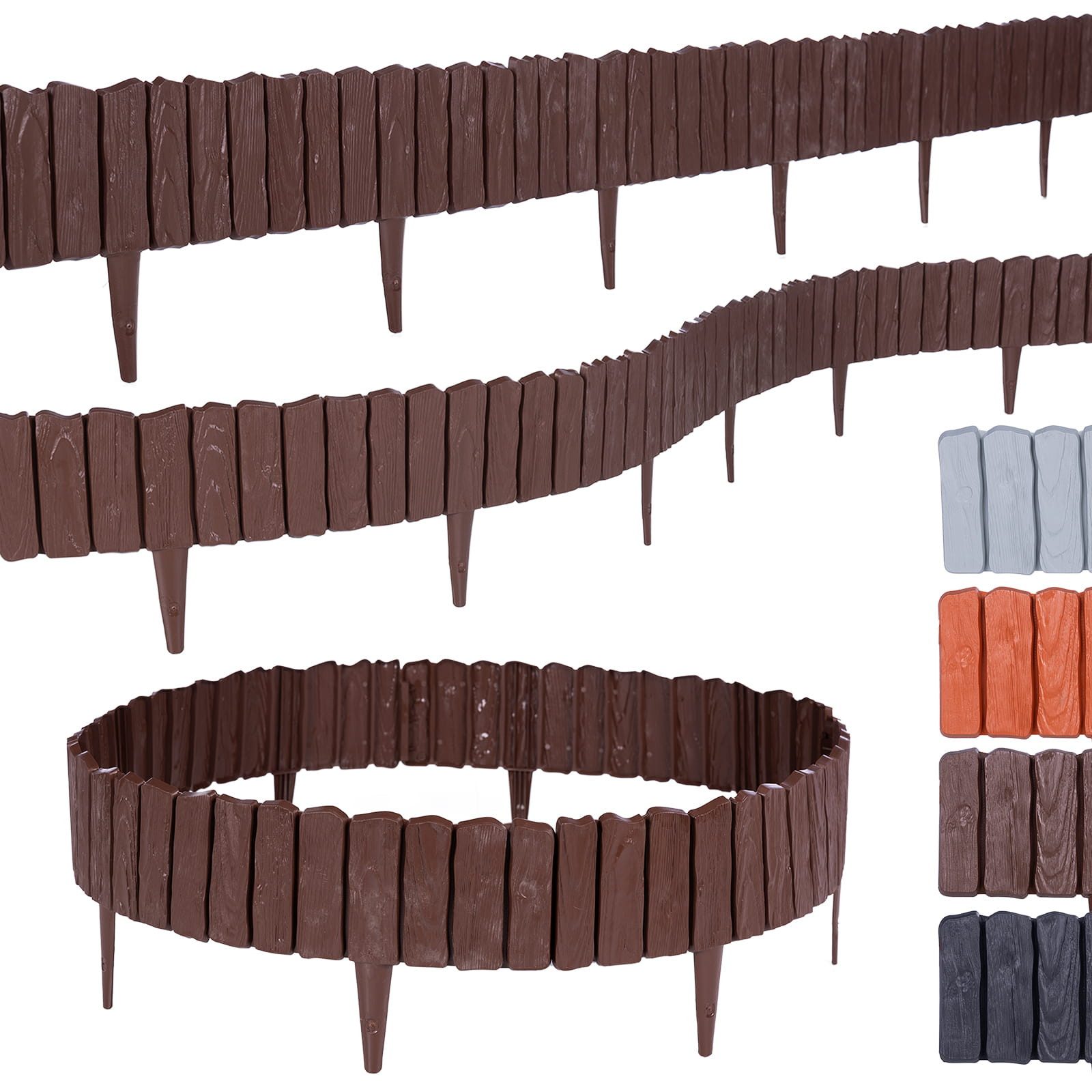 BooGardi Beetumrandung Rasenkante Holzoptik, LxH: 286x12,5 cm, 5 Stück Braun, Beeteinfassung flexibel Mähkante Gartenzaun
