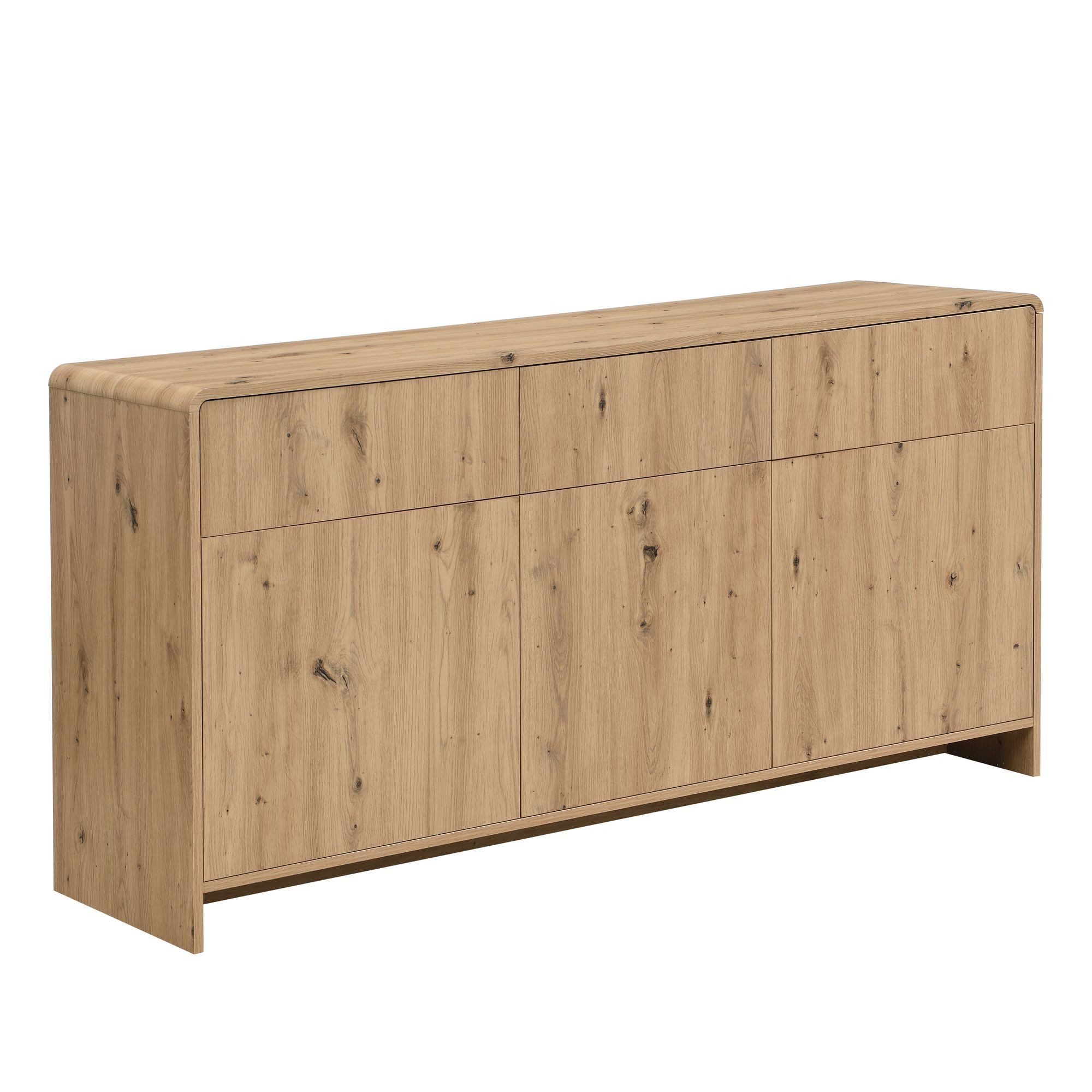 Wohnling Sideboard WL7.643 Kommode Eiche Dekor 155cm Standschrank Anrichte Flurschrank (Schickes Beimöbel mit viel Stauraum), Griffloses Öffnen durch moderne Druckfunktion