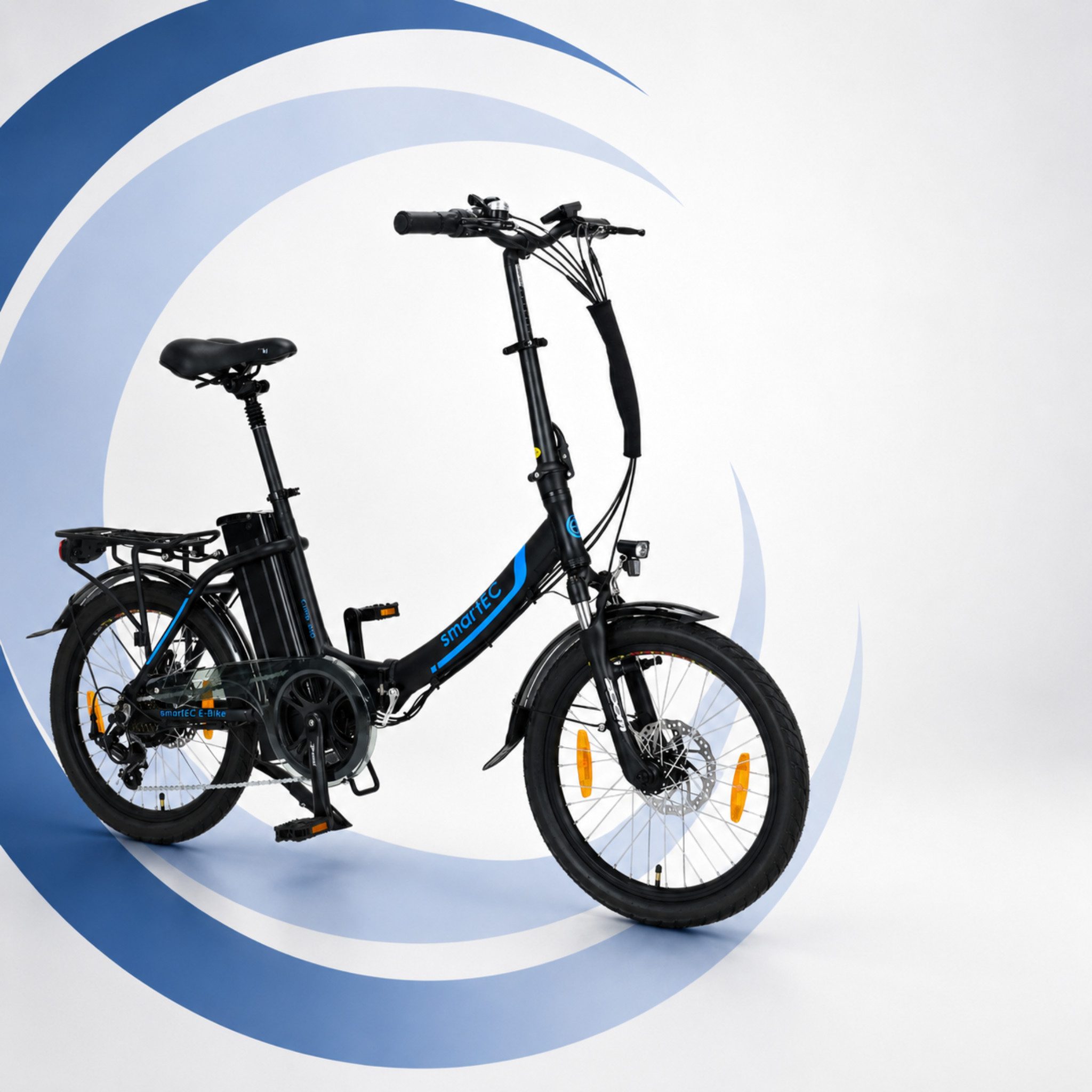 smartEC E-Bike Klapprad 20 Zoll E-Faltrad Camp-20D Pedelec Schwarz smartEC, 7 Gang Shimano Tourney Schaltwerk, Kettenschaltung, Hinterrad-Nabenmotor, 562.00 Wh, (1 Paket, 6 tlg., Akku mit Ladegerät, Akku mit Schlüssel, mit Werkzeug), Damen/Herren Unterstützung 25 km/h Anfahrhilfe Scheibenbremse StVZO
