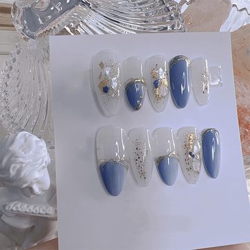 JOHNRAMBO Kunstfingernägel Blauer Farbverlauf Handgefertigte Nägel Nageldesign-Sets