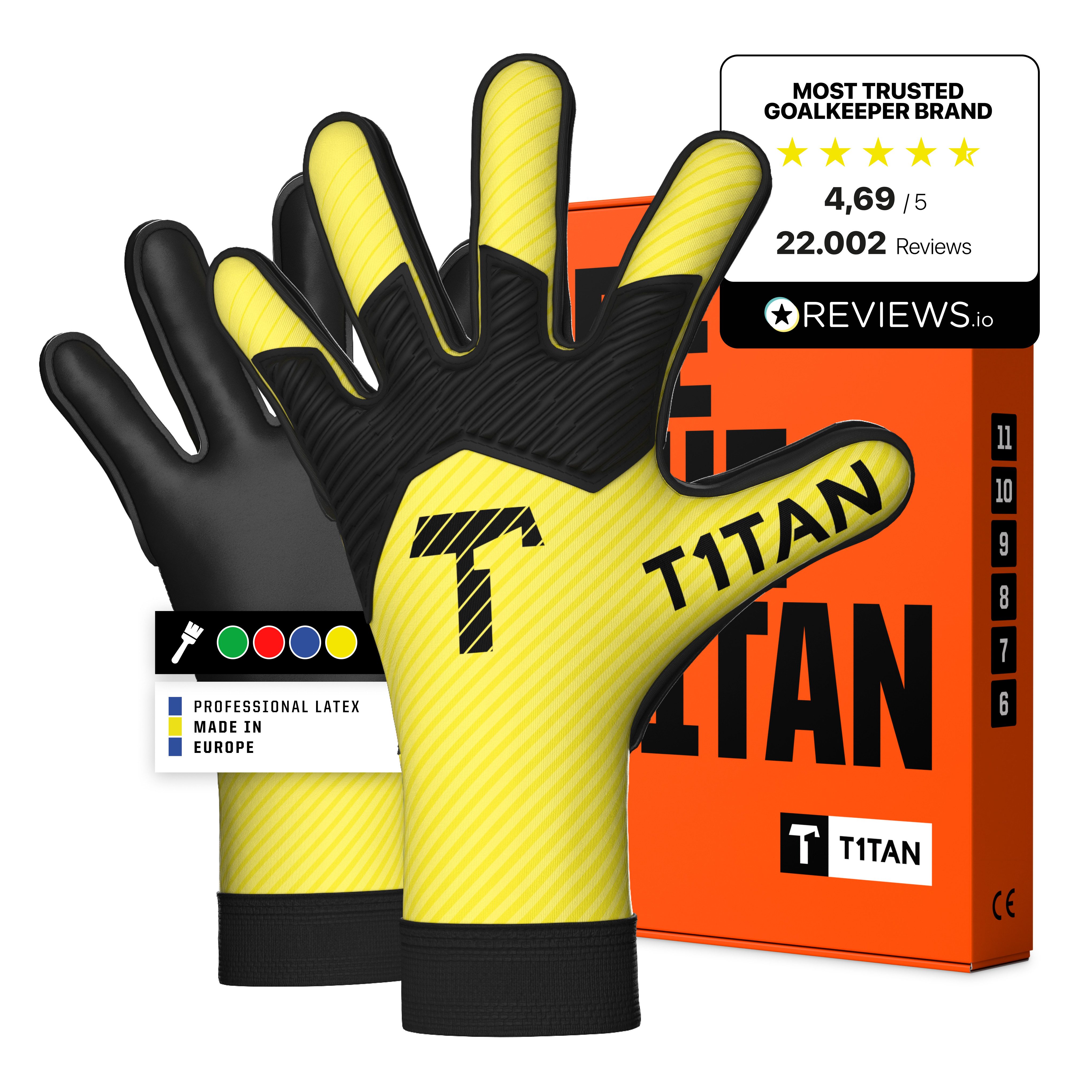 T1TAN Torwarthandschuhe Kinder, AROX 1.0 Yellow, Größe 3-8