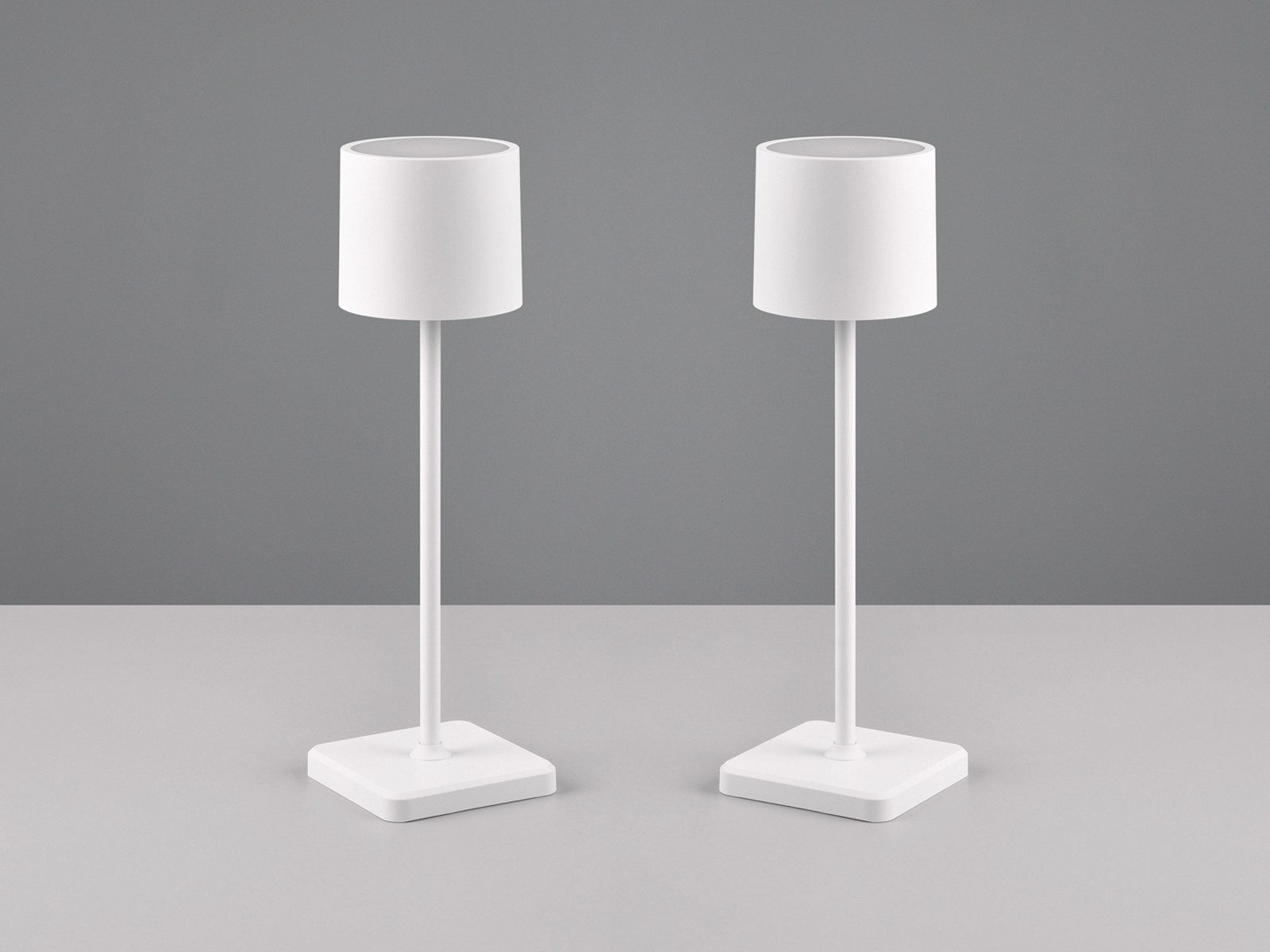 Reality Leuchten LED Außen-Tischleuchte, dimmbar, LED fest integriert, Warmweiß, Neutralweiß, Tageslichtweiß, 2er SET kabellos-e aufladbar-e Akku Outdoor ohne Strom-Kabel Weiß 38cm