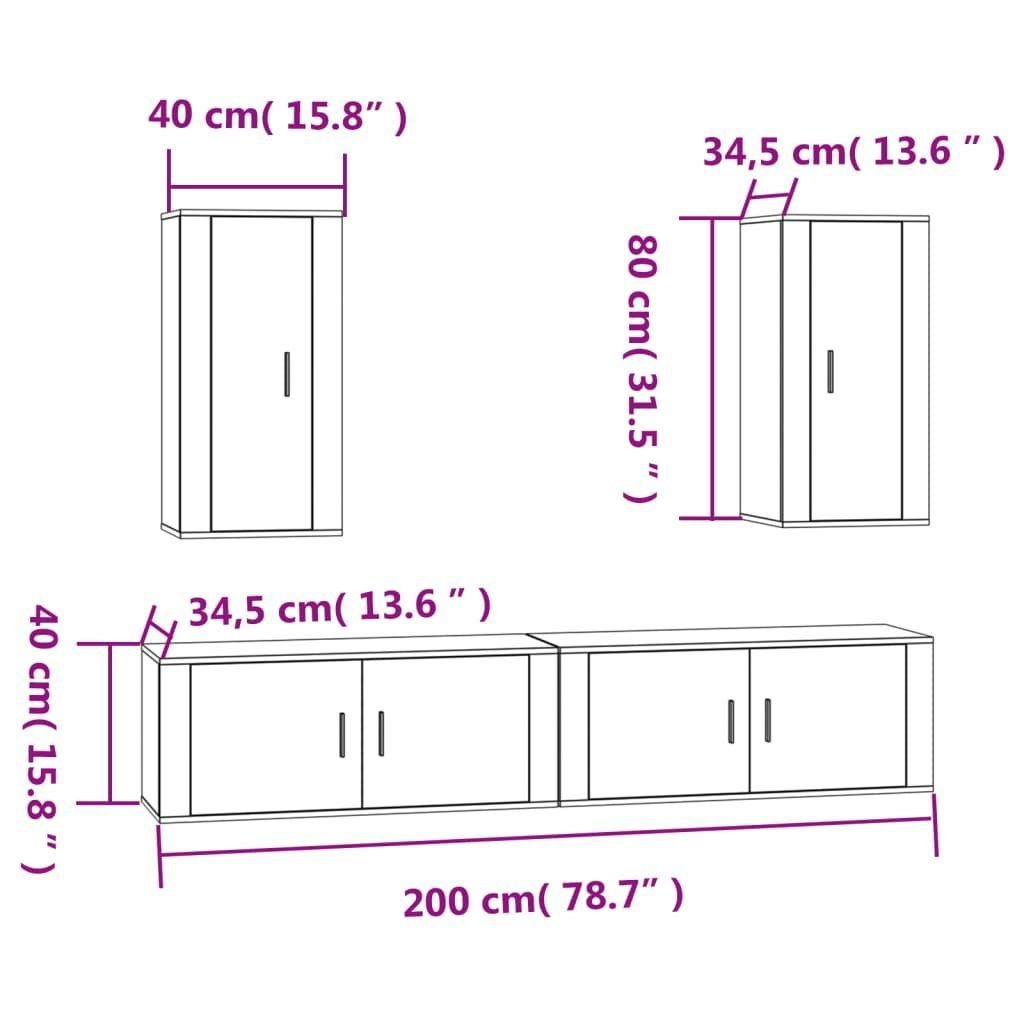 Grau 4-tlg. TV-Schrank-Set furnicato Sonoma Holzwerkstoff TV-Schrank