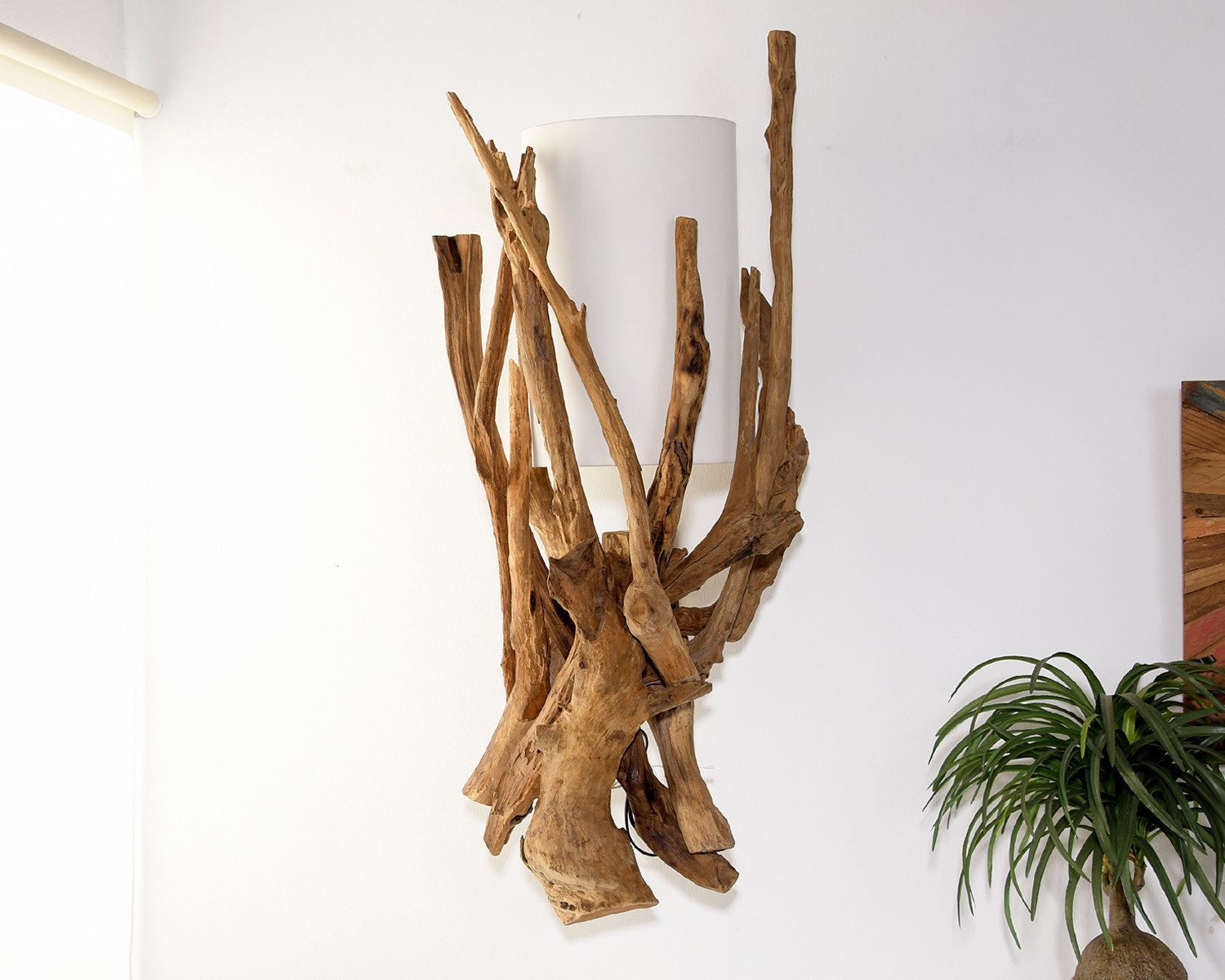 Bambus-Lounge Wandleuchte Tanara Wandlampe Holz Innen H100 cm Wandleuchte Weiß Wandbeleuchtung, ohne Leuchtmittel