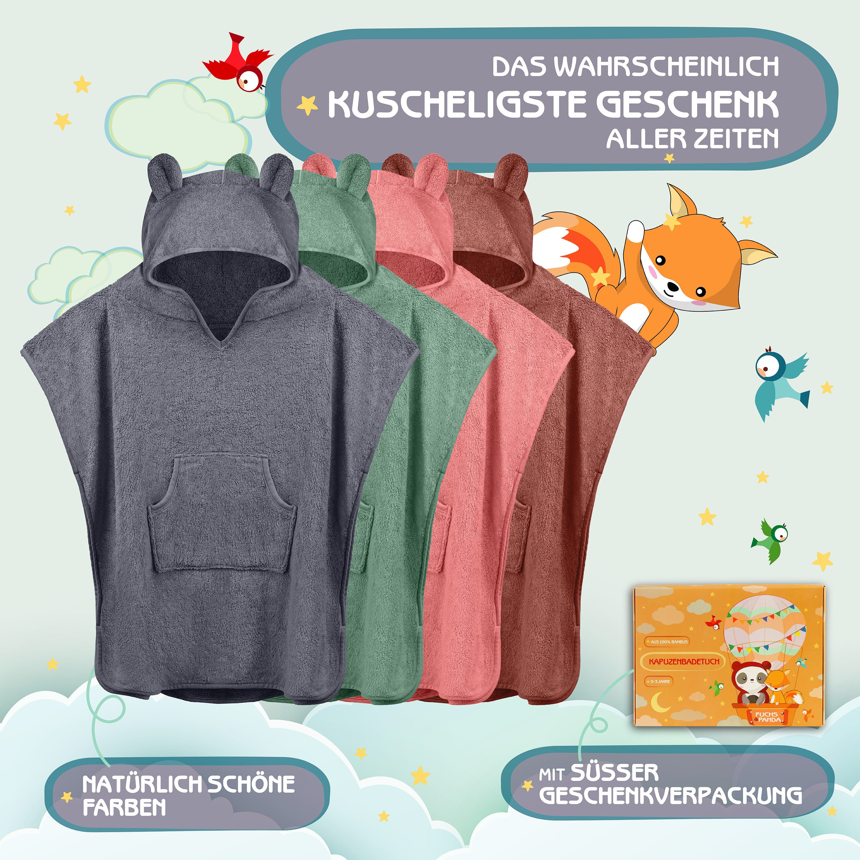 Fuchs & Panda Badeponcho Kuscheliger Badeponcho Baby und Kinder (0-6Jahre) aus 100% Bambus, 100% Bambus: Antimikrobiell, Atmungsaktiv, Hypoallergen, Superweich – Bild 5 von 5