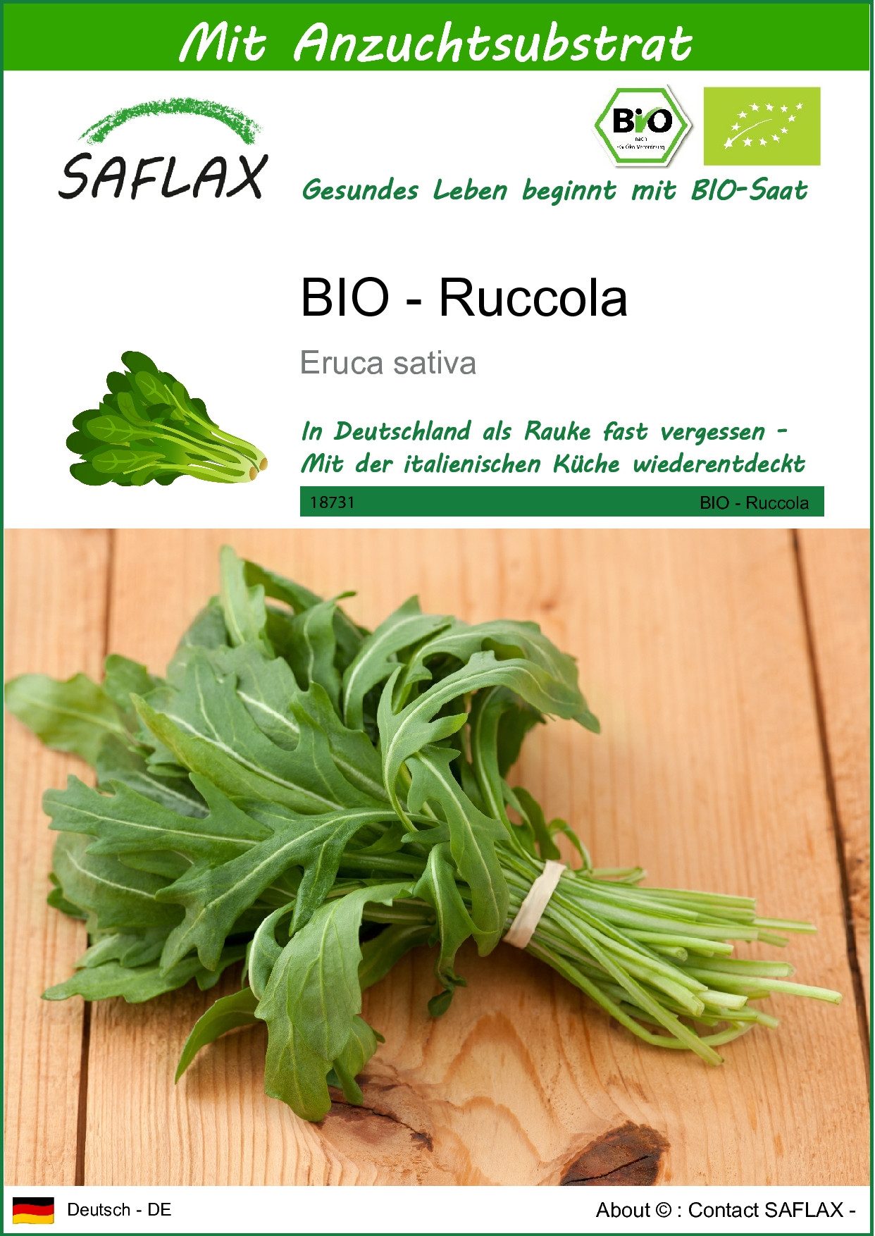 Gemüsesamen SAFLAX - Samen und Substrat - BIO - Ruccola