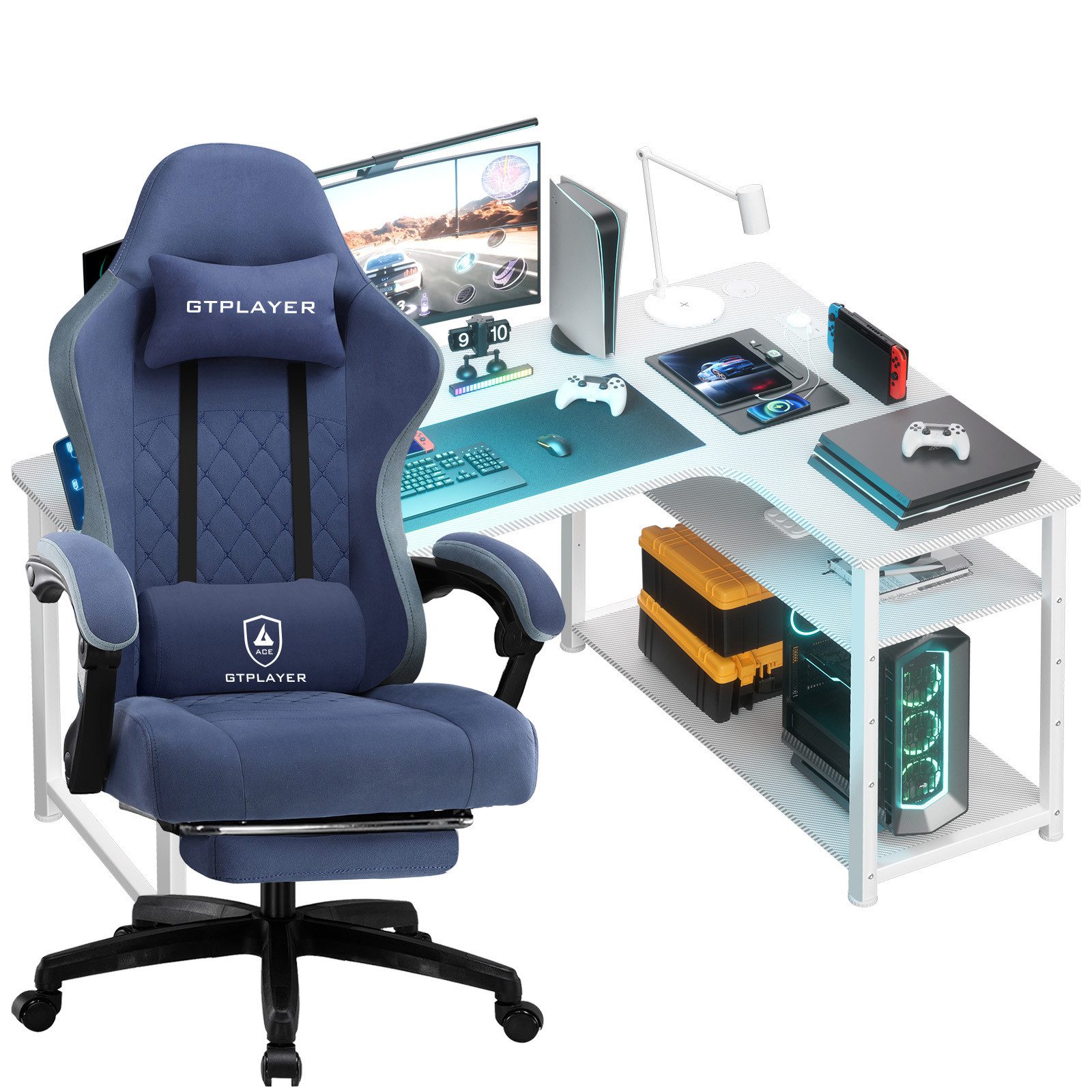 GTPLAYER Gaming-Stuhl Gaming Tisch + Gaming Stuhl- Set, Computertisch Stuhl Set für Gaming