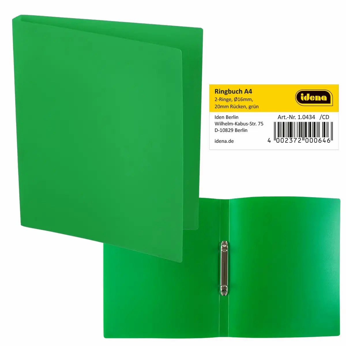 Idena Spiel Idena Ringbuch aus Kunststoff 2 Ringe grün DIN A4 Rückenbreite 2cm von Idena