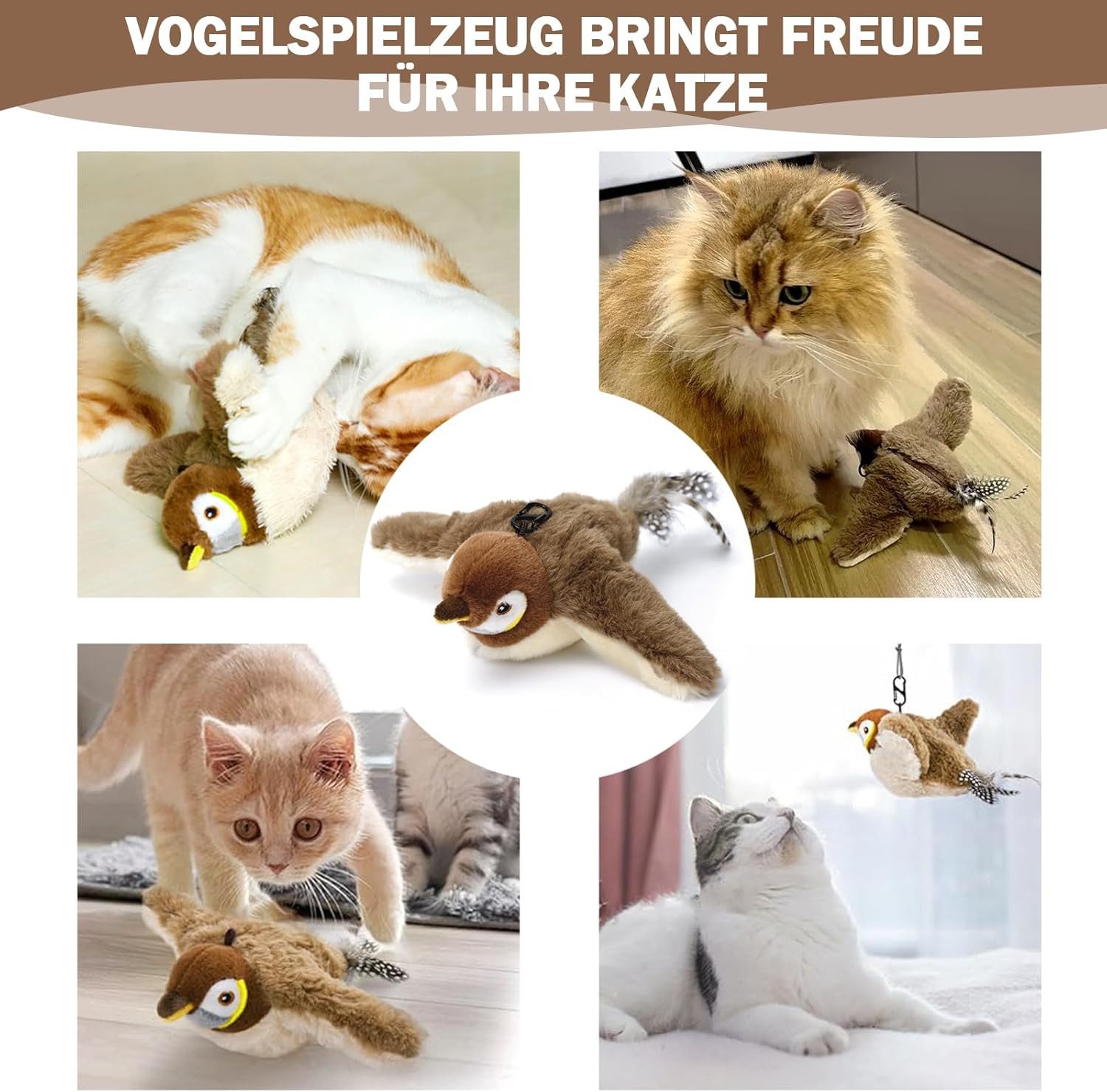 BlingBin Tier-Intelligenzspielzeug Katzenspielzeug Elektrisch zur Selbstbeschäftigung Vogel beweglich, Polyester, ABS, 1er Set (1-tlg) Katzen Spielzeug für Katzen zum Spielen Treten