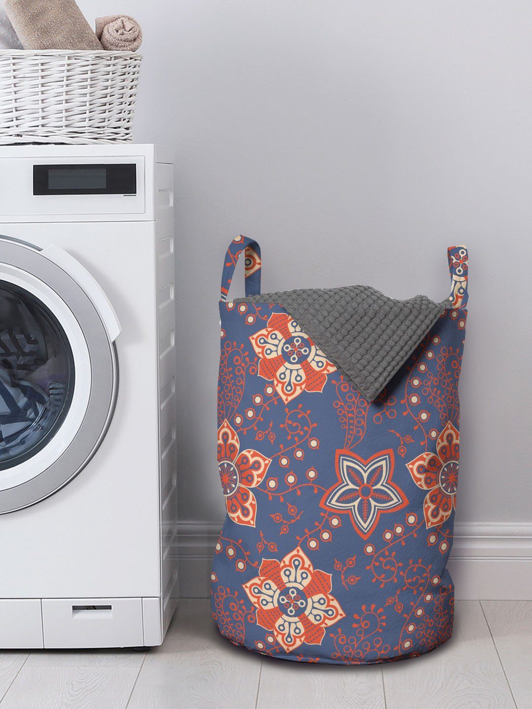 Wäschekorb Waschsalons, Blumen-Rolle-Wirbel Kordelzugverschluss mit für Abakuhaus Blumen Wäschesäckchen Griffen