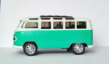 Modellbus RETRO BUS in Vitrine Modell mit Licht Sound Friktionsantrieb 15cm Modellbus Modellauto Auto Kinder Geschenk 28 (Grün)