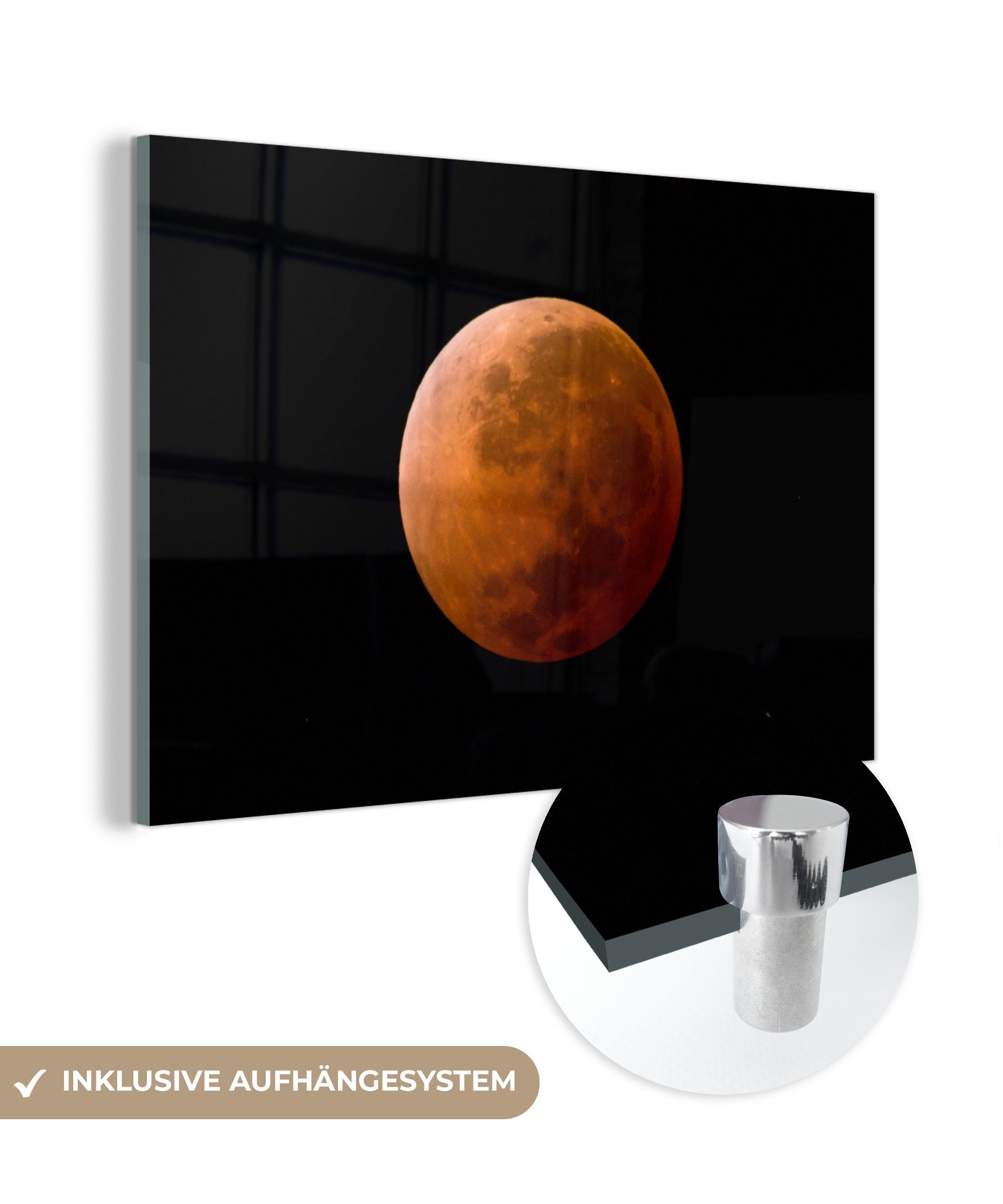 MuchoWow Acrylglasbild Mond - Schwarz - Rot, (1 St), Acrylglasbilder Wohnzimmer & Schlafzimmer