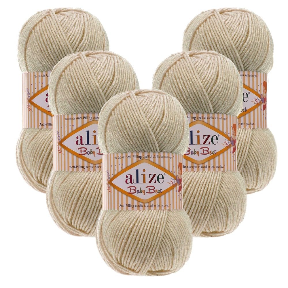 Alize 5 x ALIZE Baby Best 599 Ivory Häkelwolle, 240 m, Babywolle,Viskose,Anti-Pilling,Babygarn
