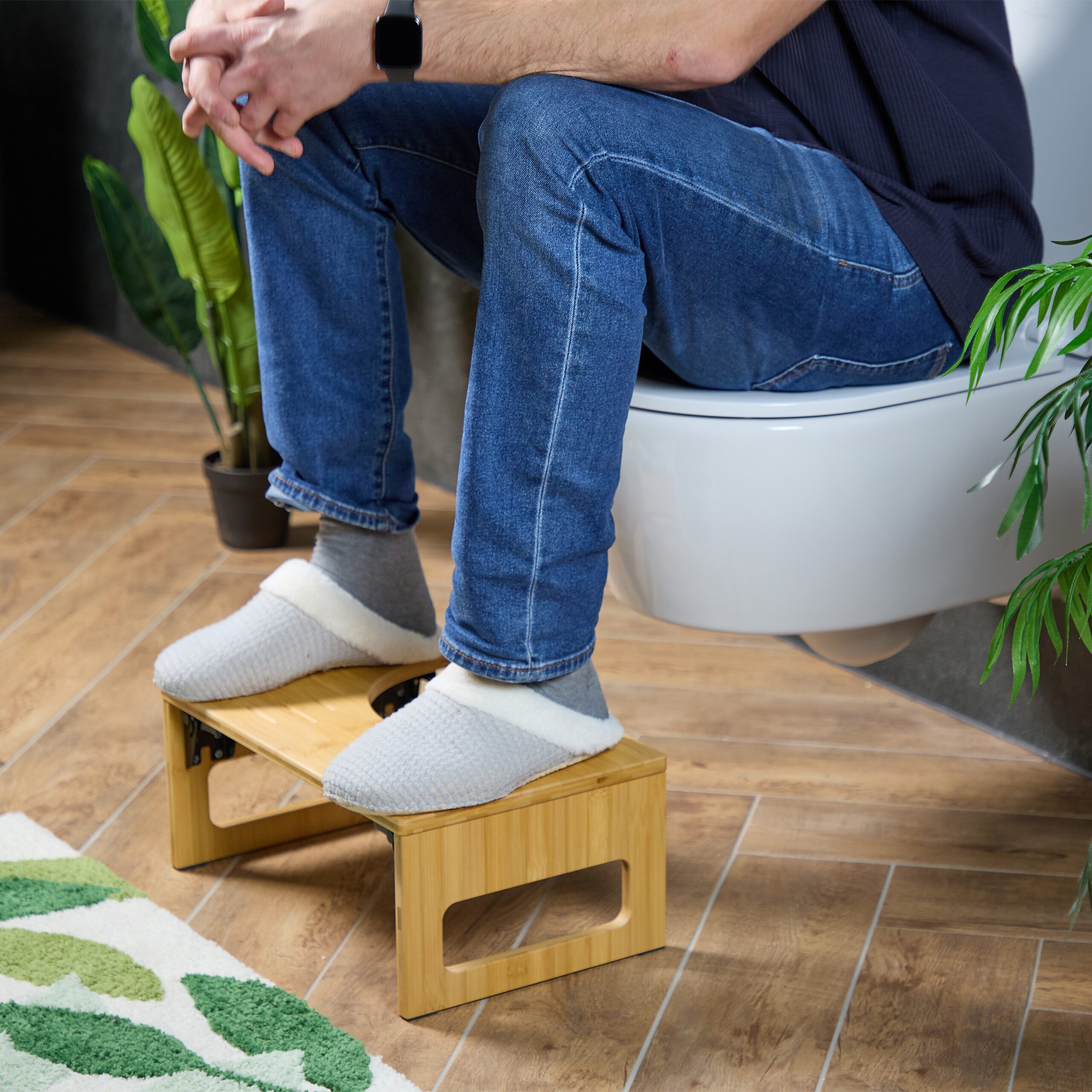 relaxdays Badhocker Klappbarer Toilettenhocker aus Bambus günstig online kaufen